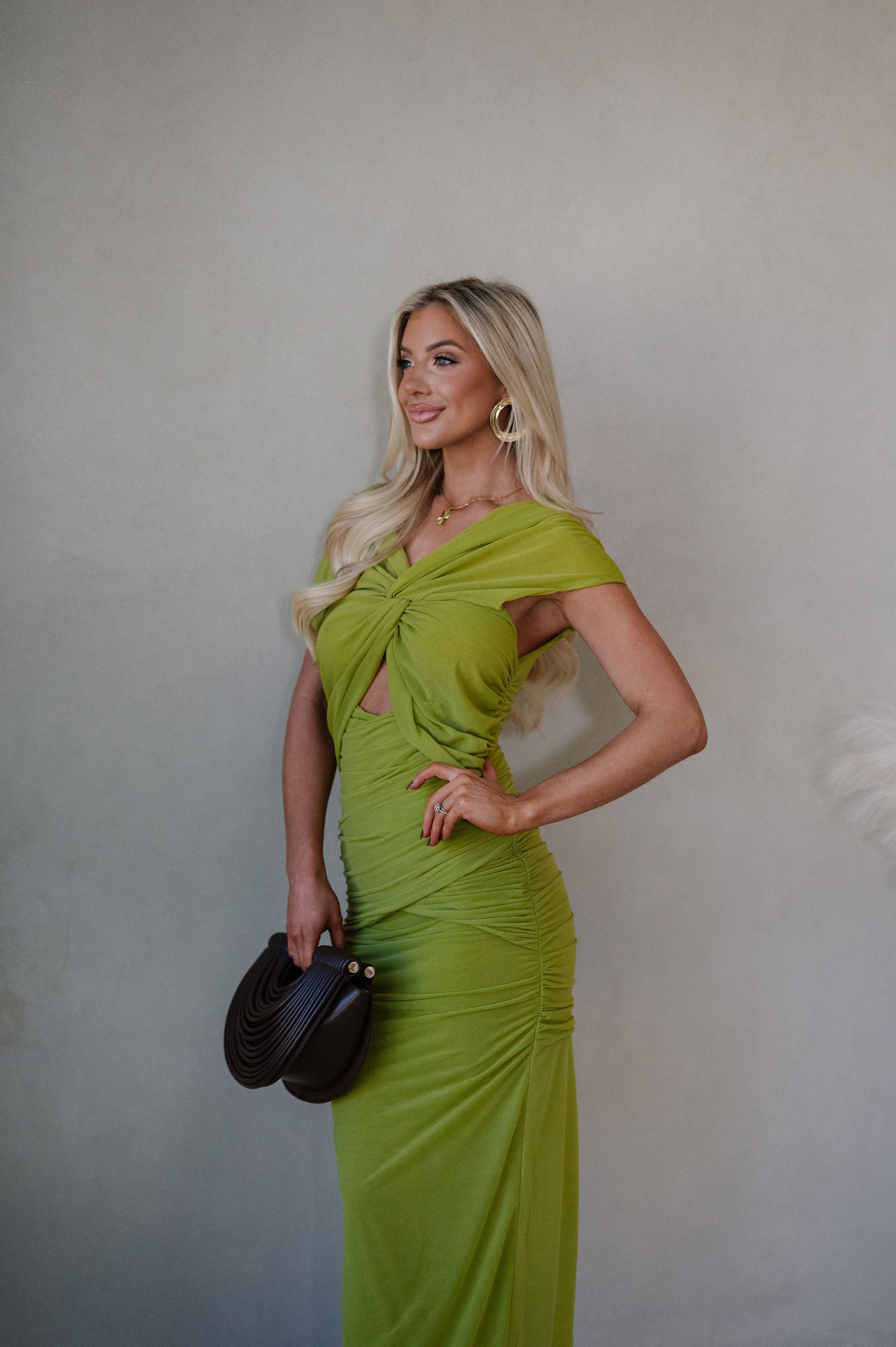 Maya Ruched Maxi Dress-Green