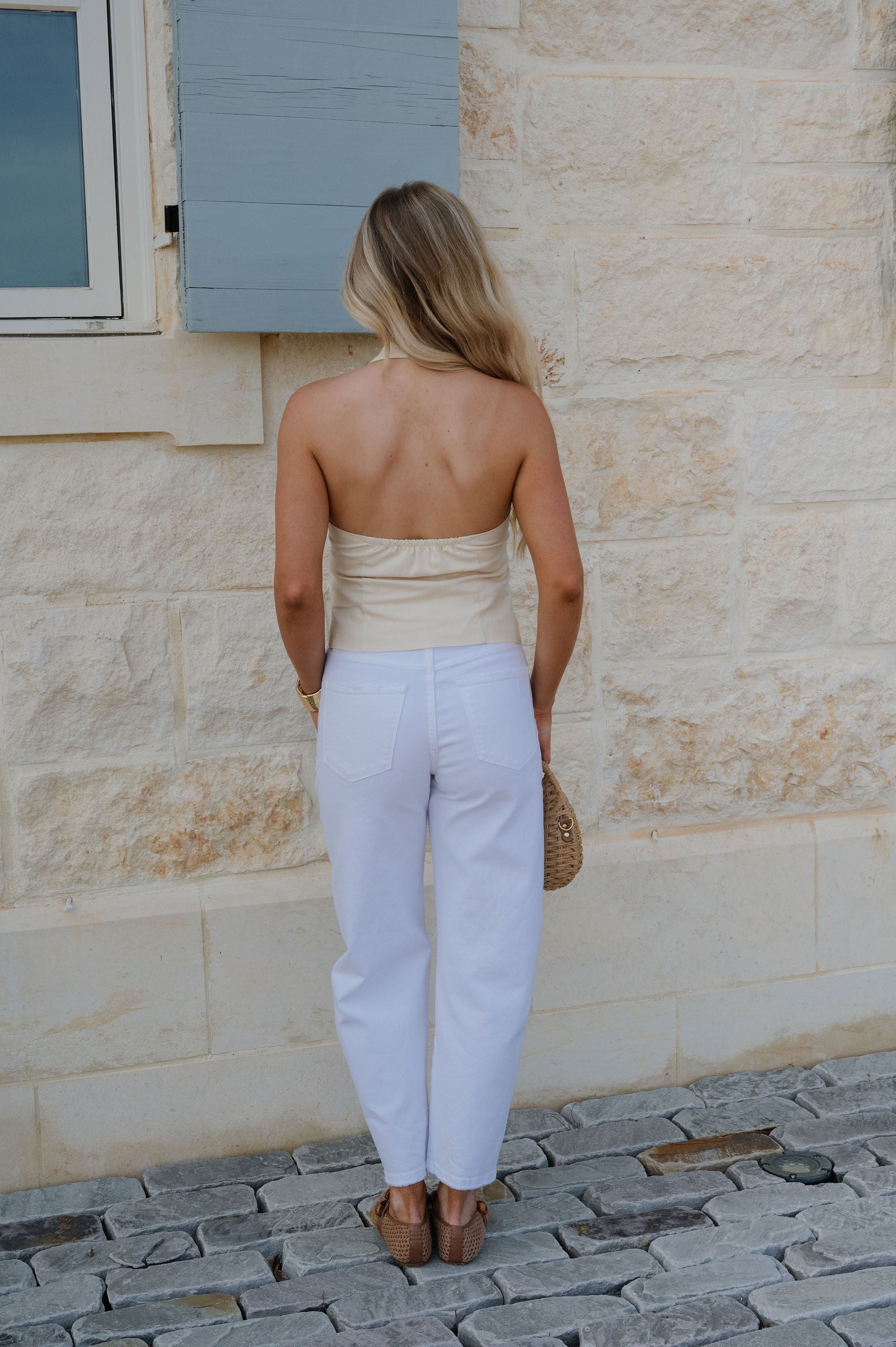 Connor High Rise Barrel Jeans-White