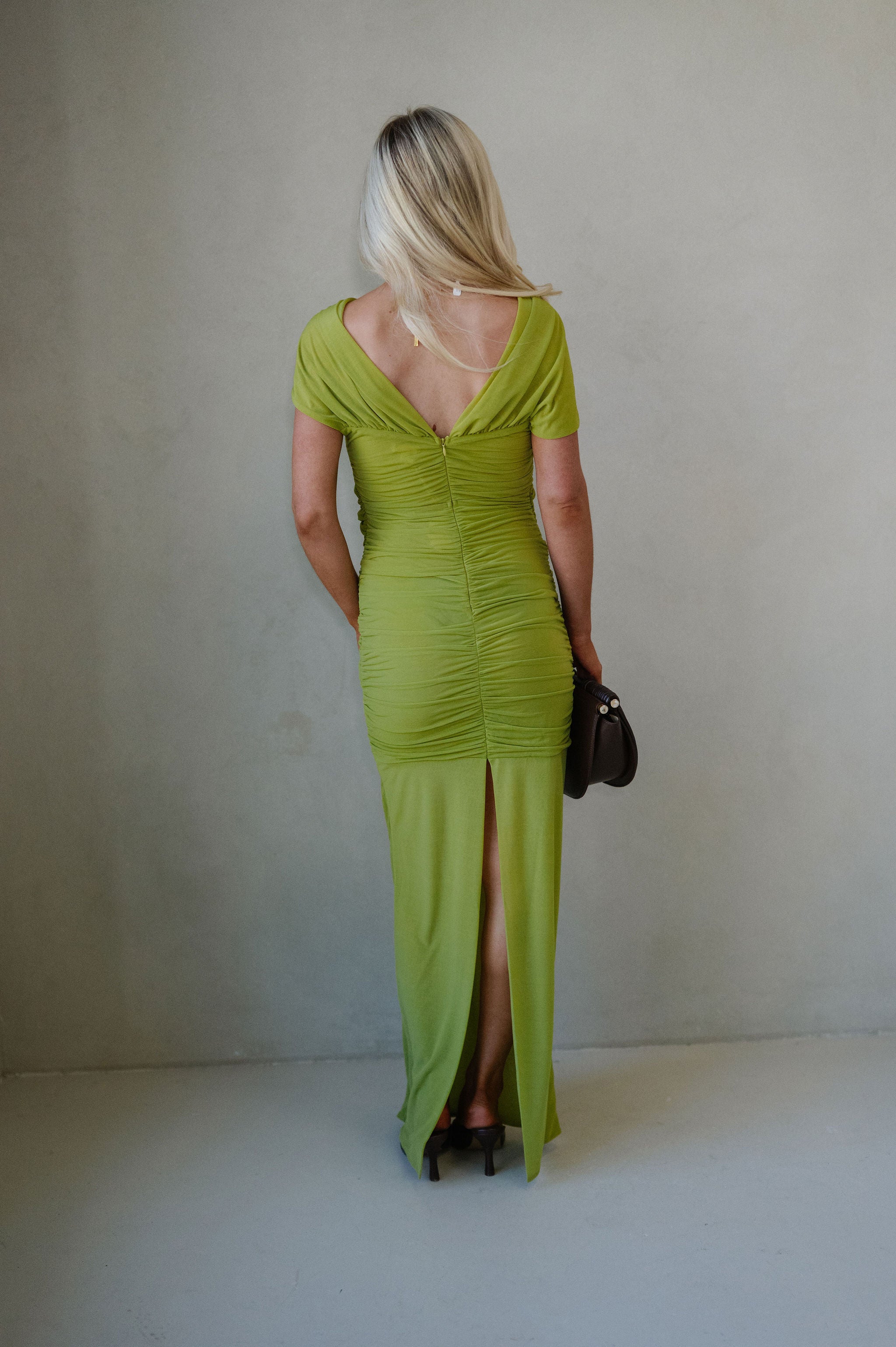 Maya Ruched Maxi Dress-Green