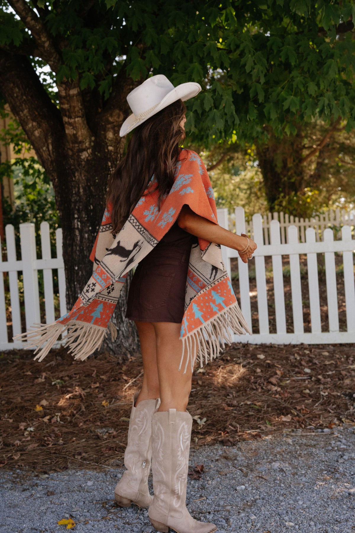 Poppy Fringed Oversized Cape-Rust