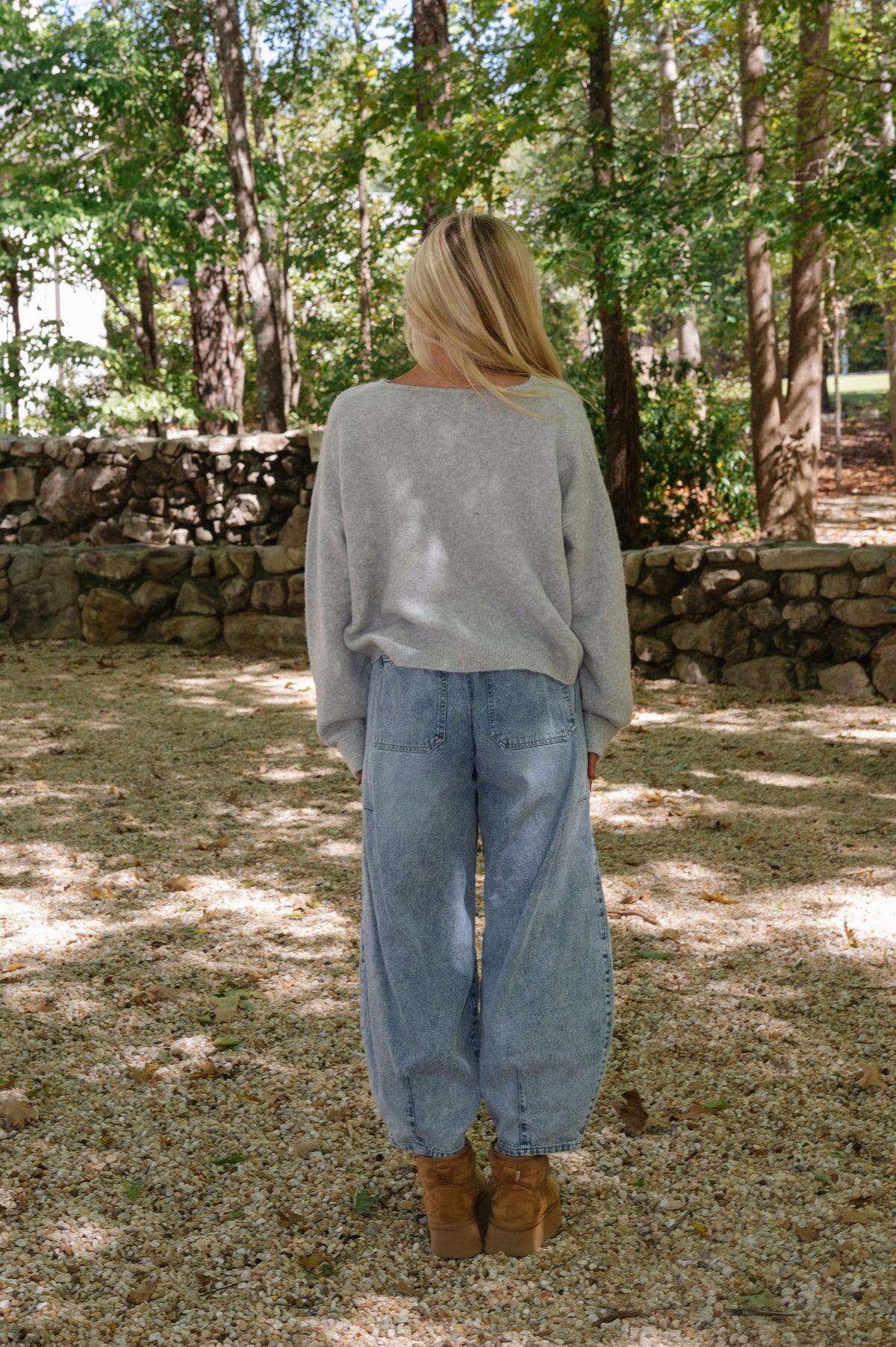 Stella V-neck Knit Sweater-Light Grey