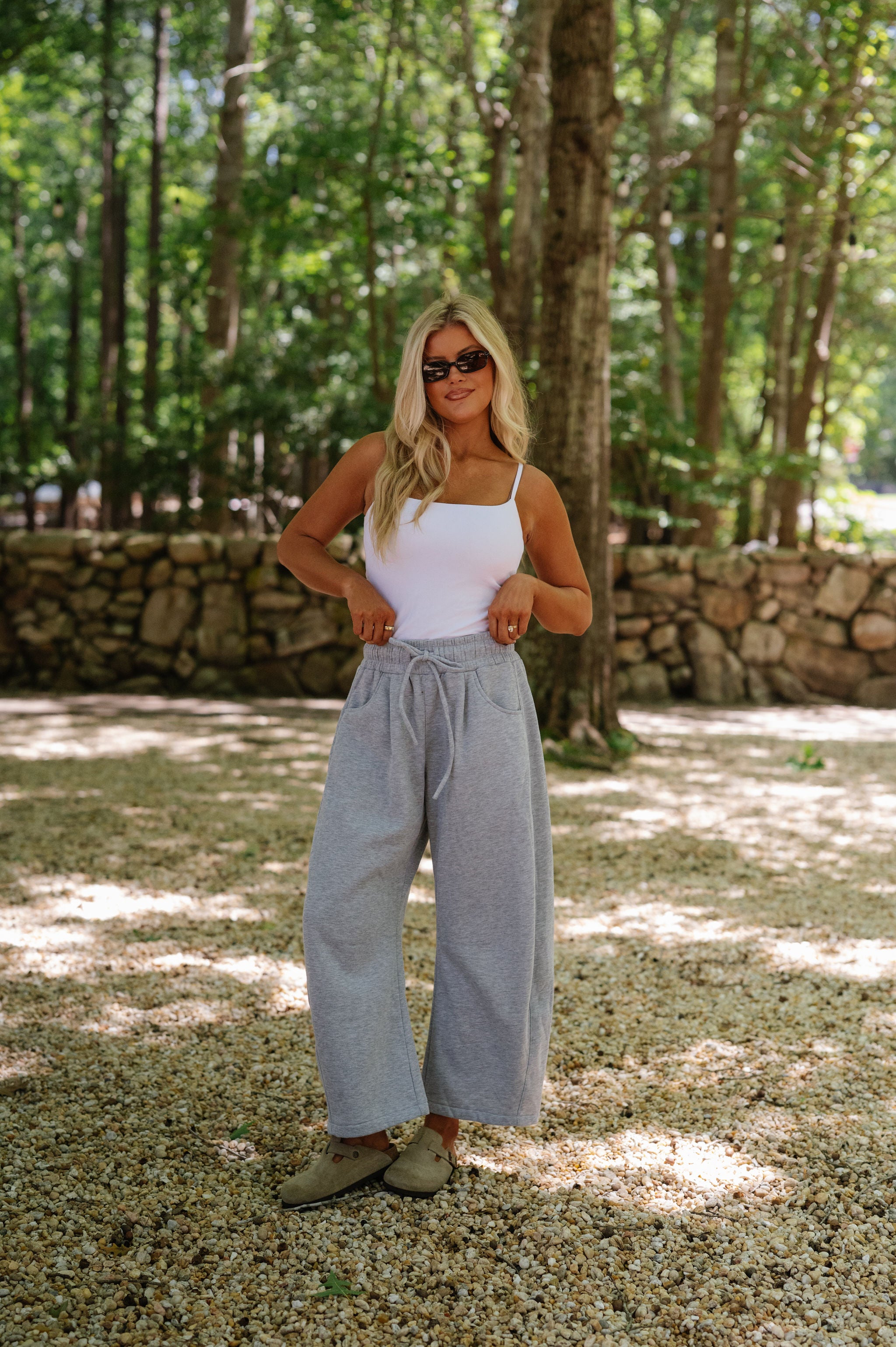 Macie Barrel Sweatpants-Heather Grey