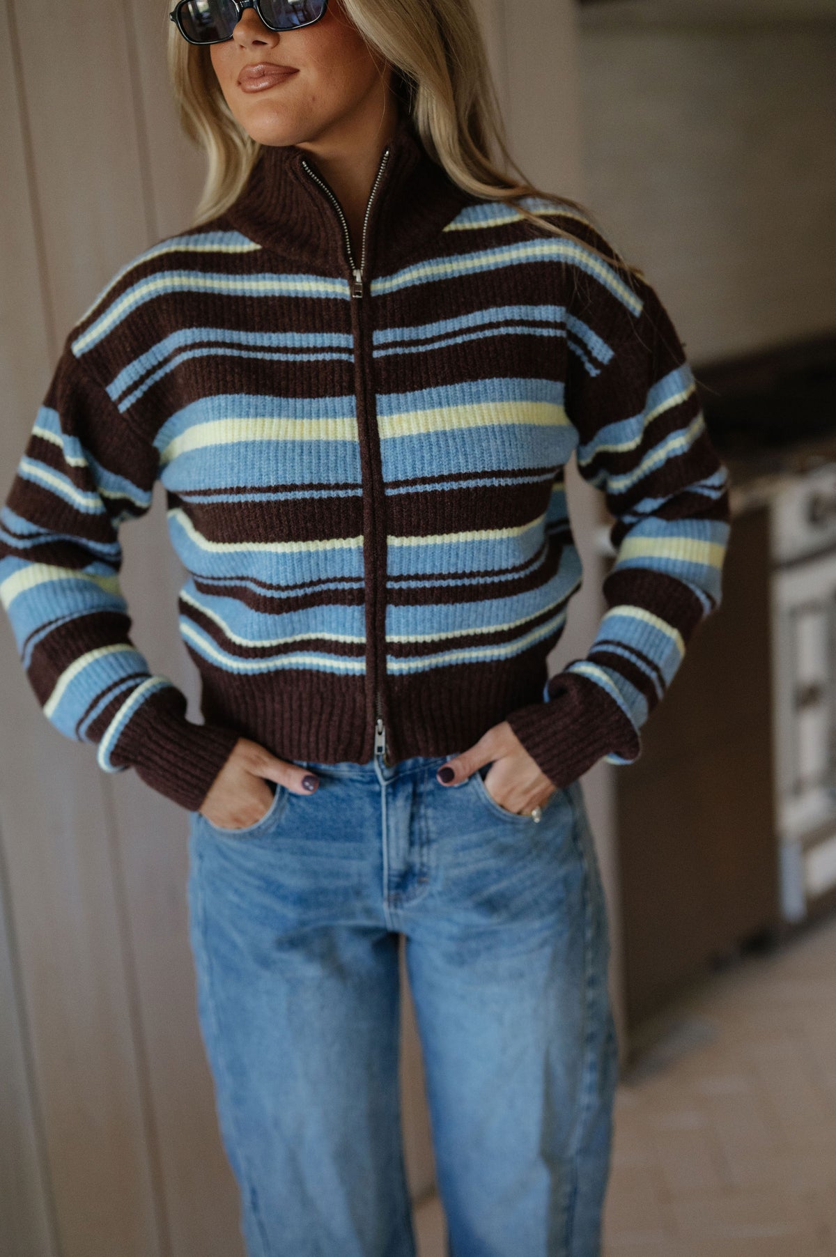 Aspen Striped Zip-up Knit Cardigan