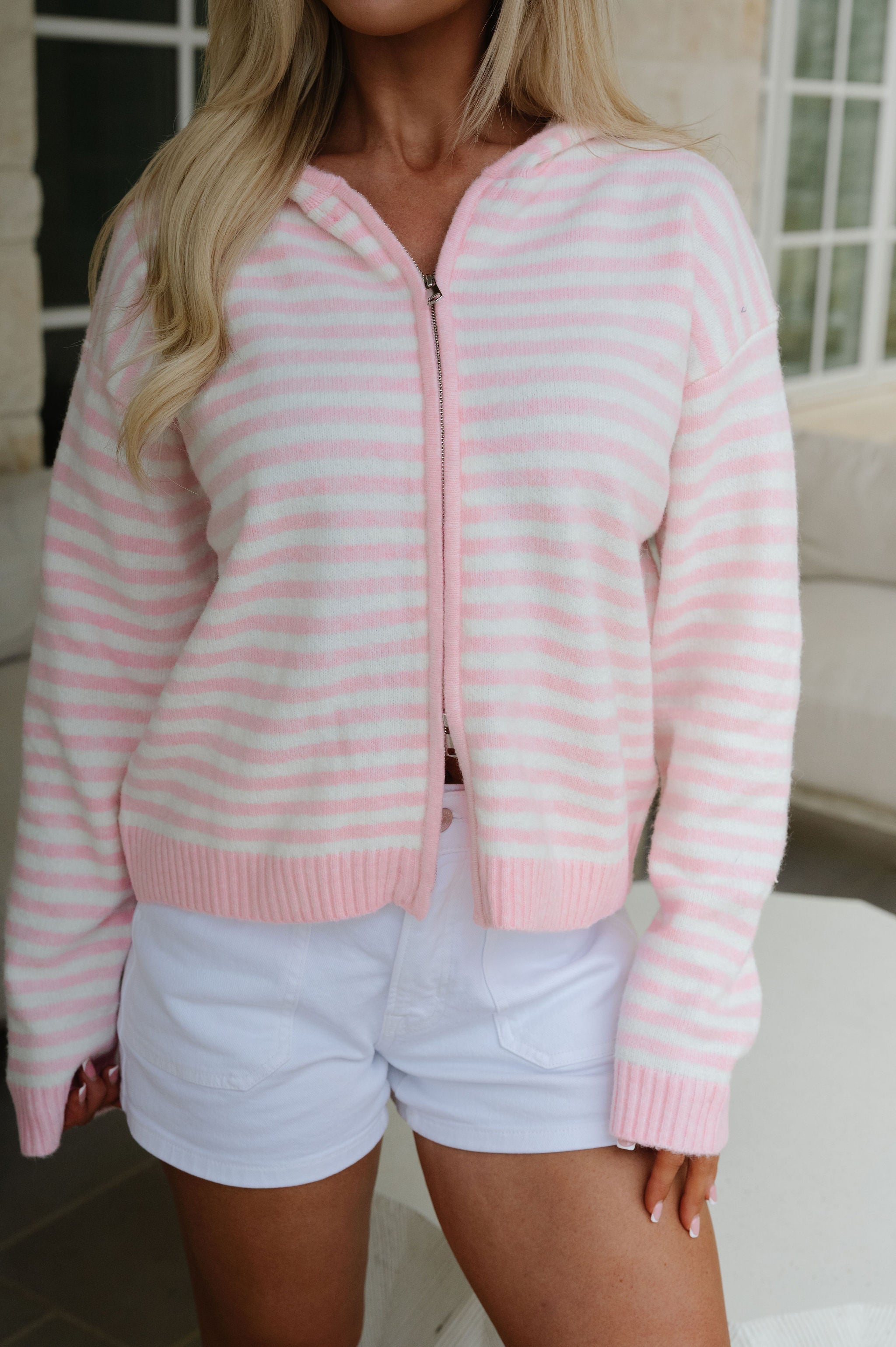Callie Striped Hoodie-Baby Pink