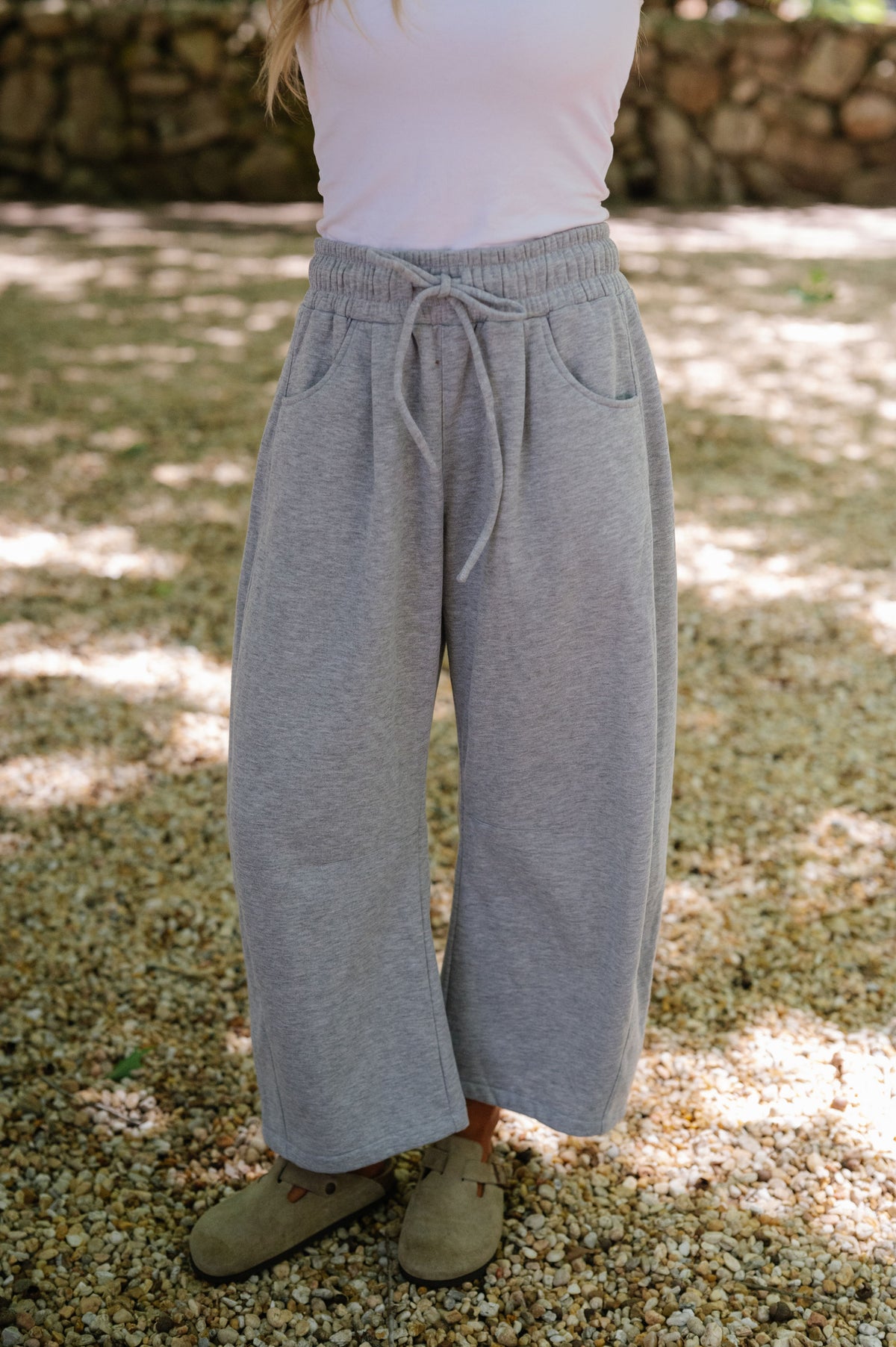 Macie Barrel Sweatpants-Heather Grey