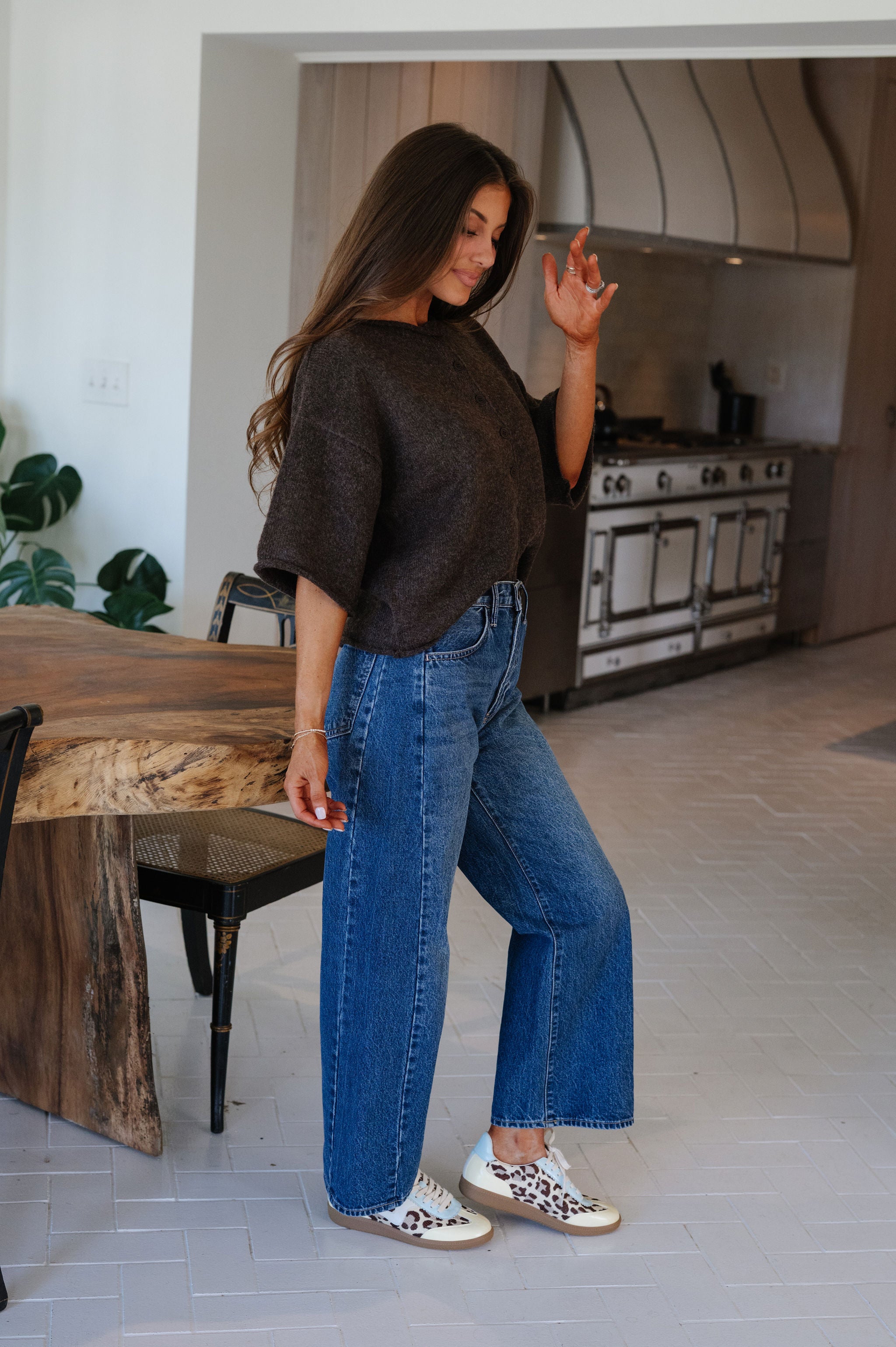 Kelsey Quarter Sleeve Cardigan-Dark Brown