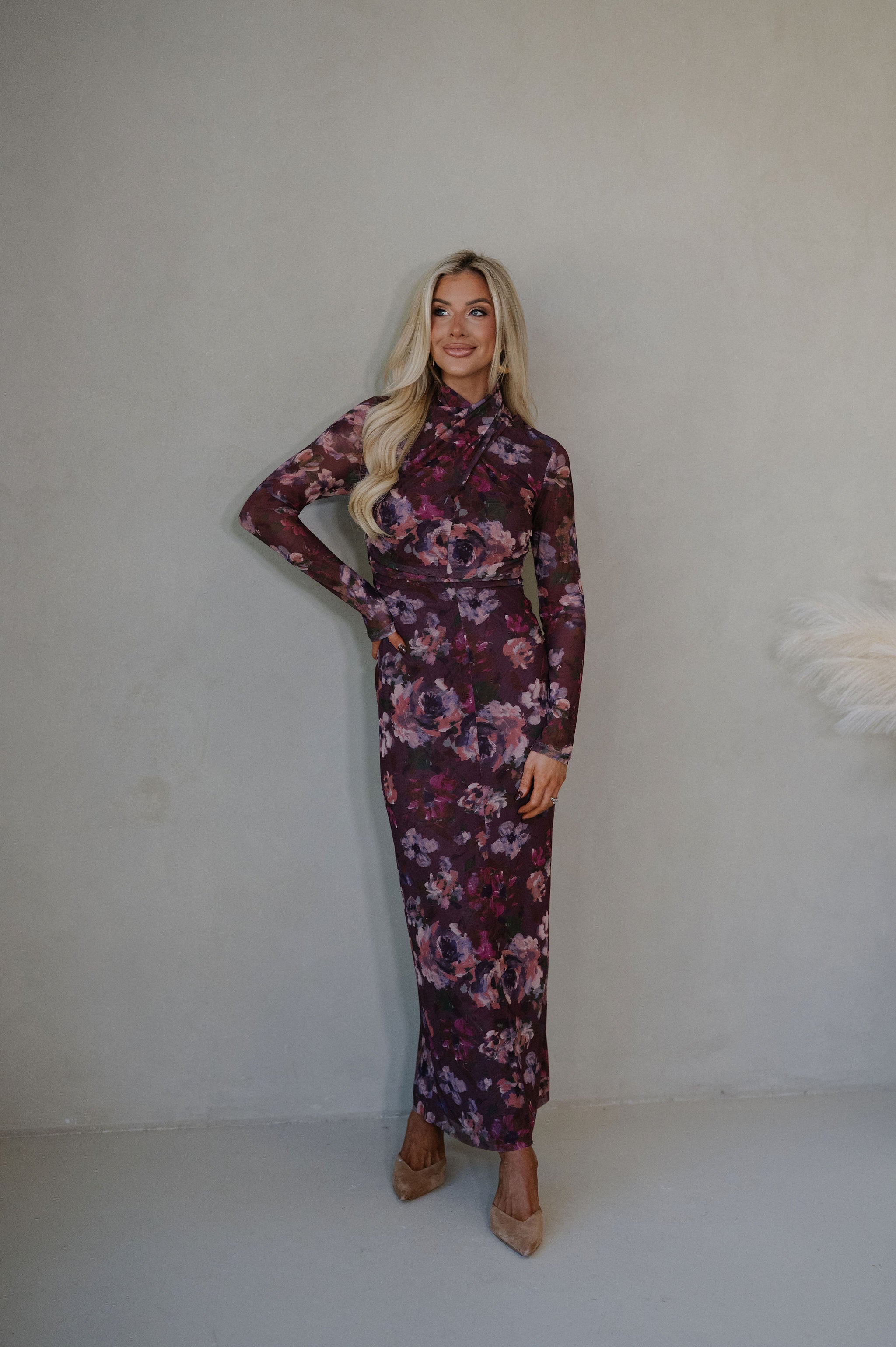 Haley Floral Maxi Dress-Dark Mauve