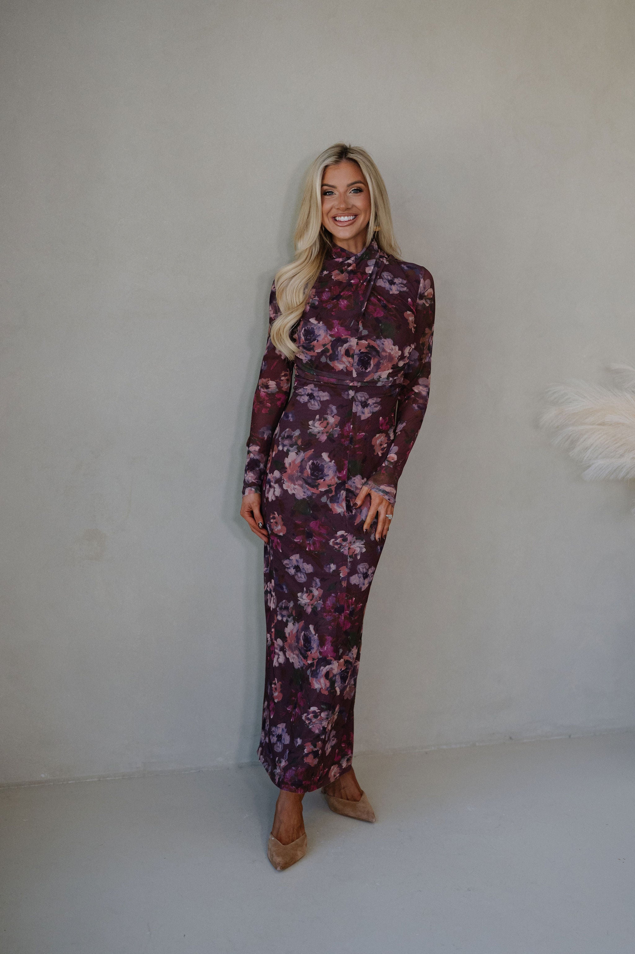 Haley Floral Maxi Dress-Dark Mauve