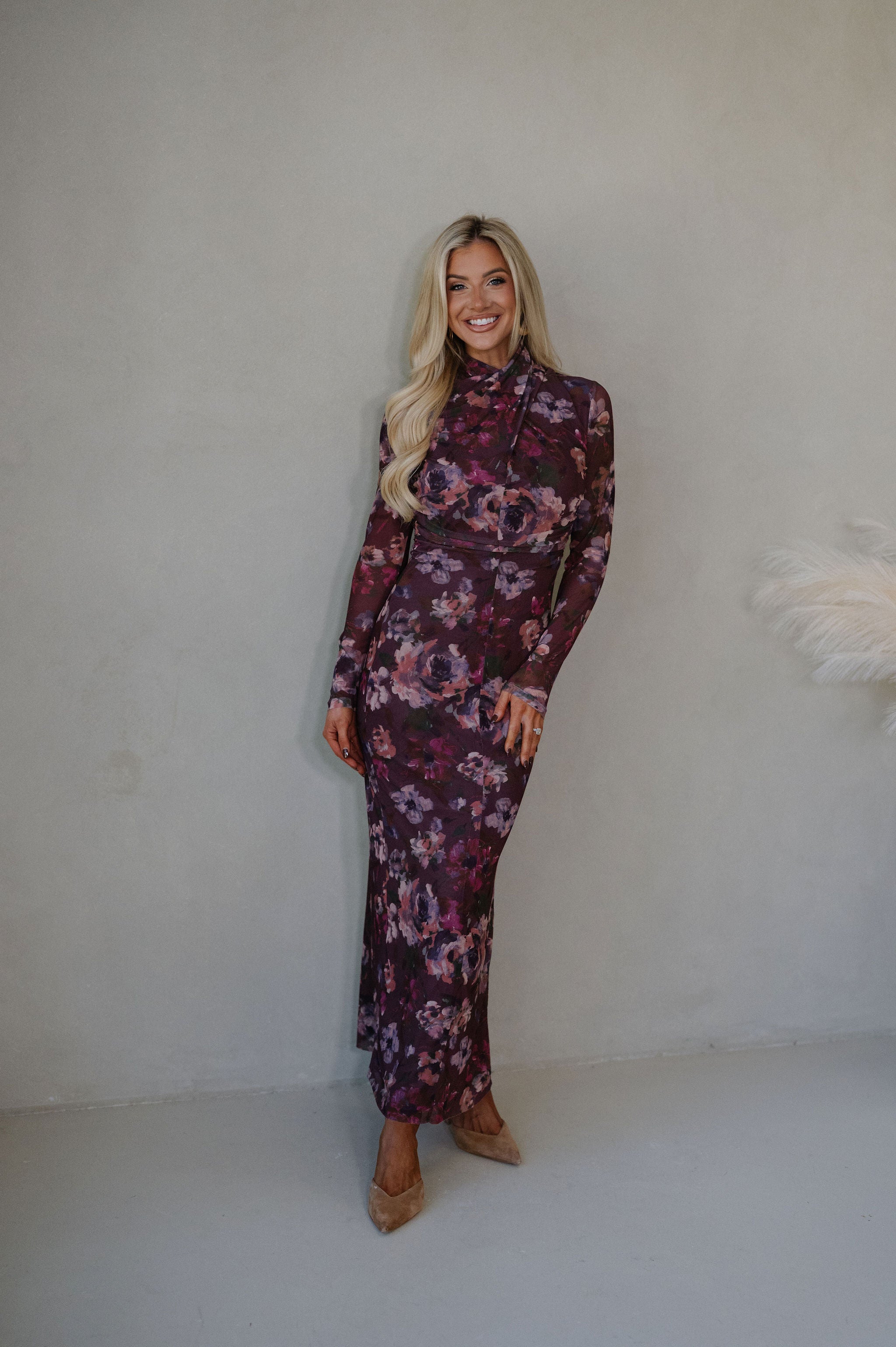 Haley Floral Maxi Dress-Dark Mauve