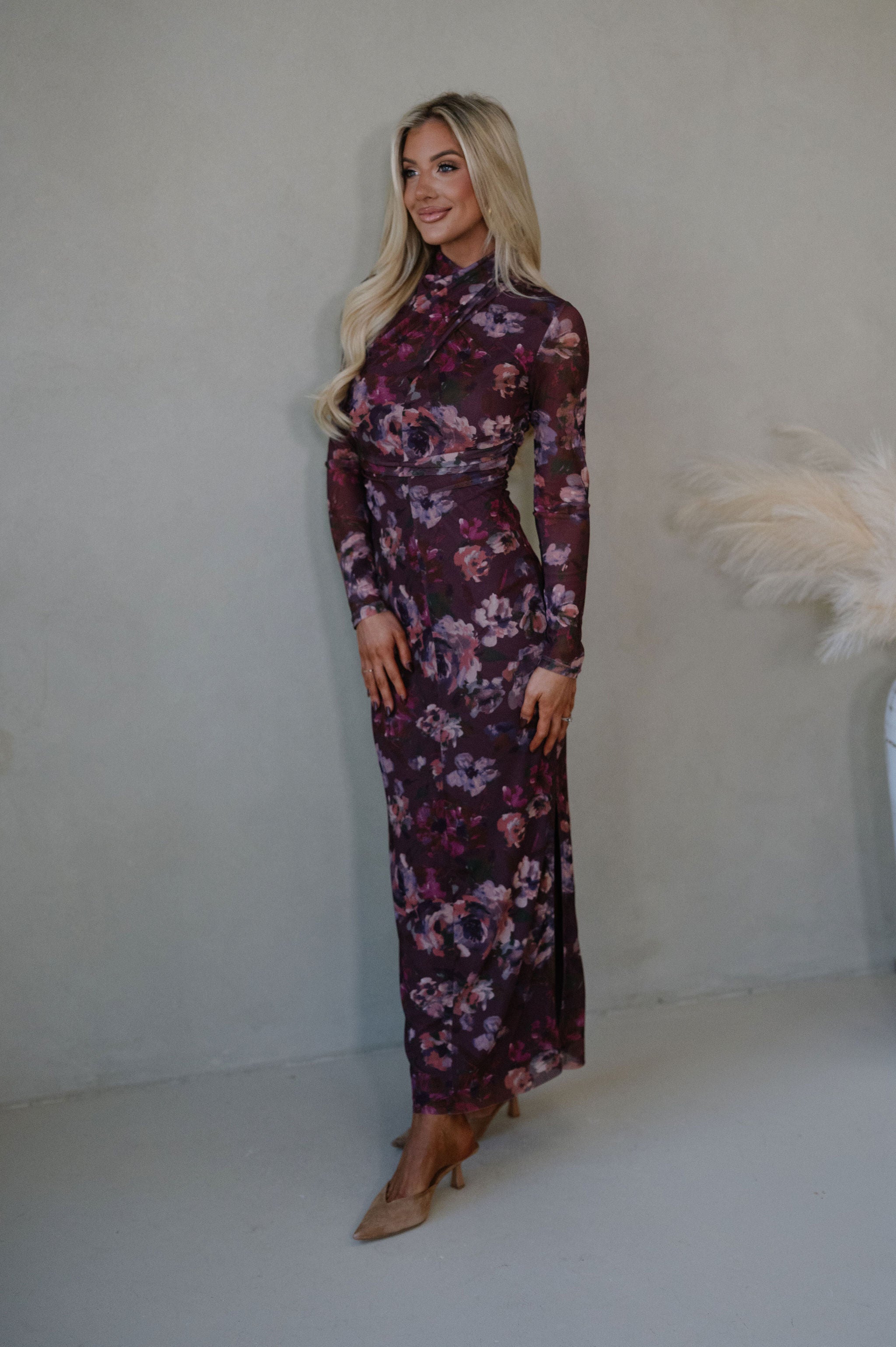 Haley Floral Maxi Dress-Dark Mauve