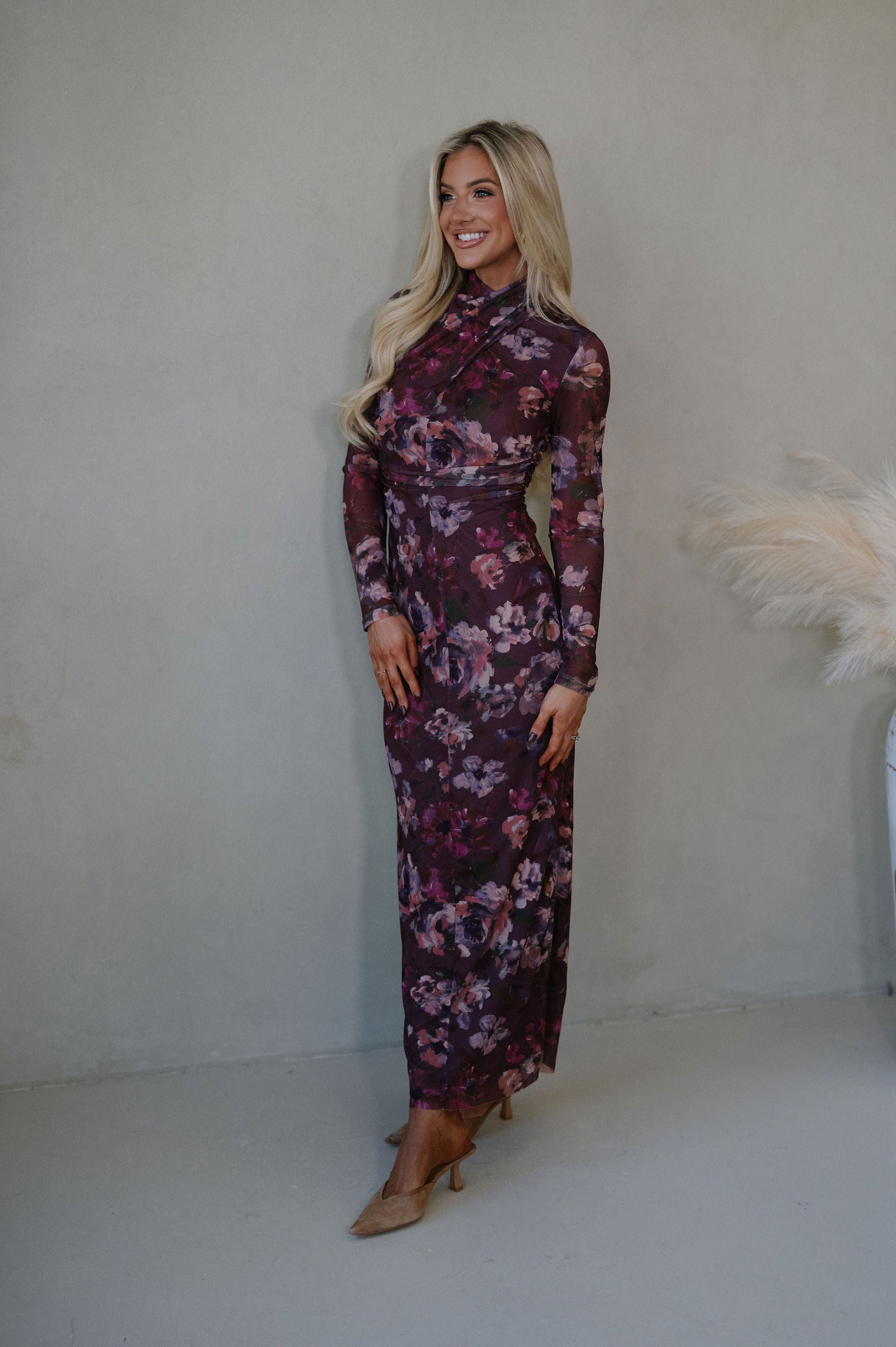 Haley Floral Maxi Dress-Dark Mauve