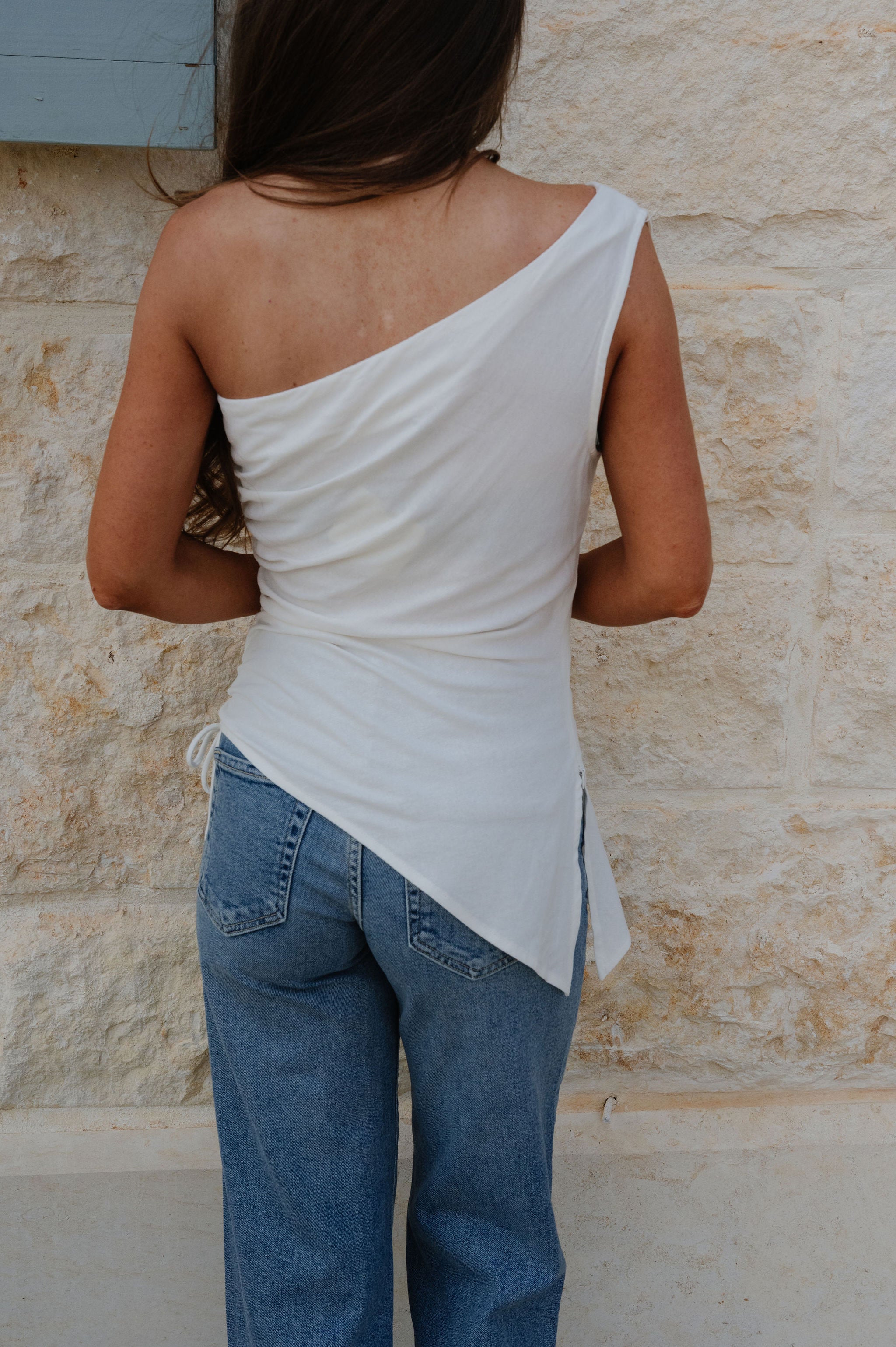 Elsie Linen Ruched Top-Ivory