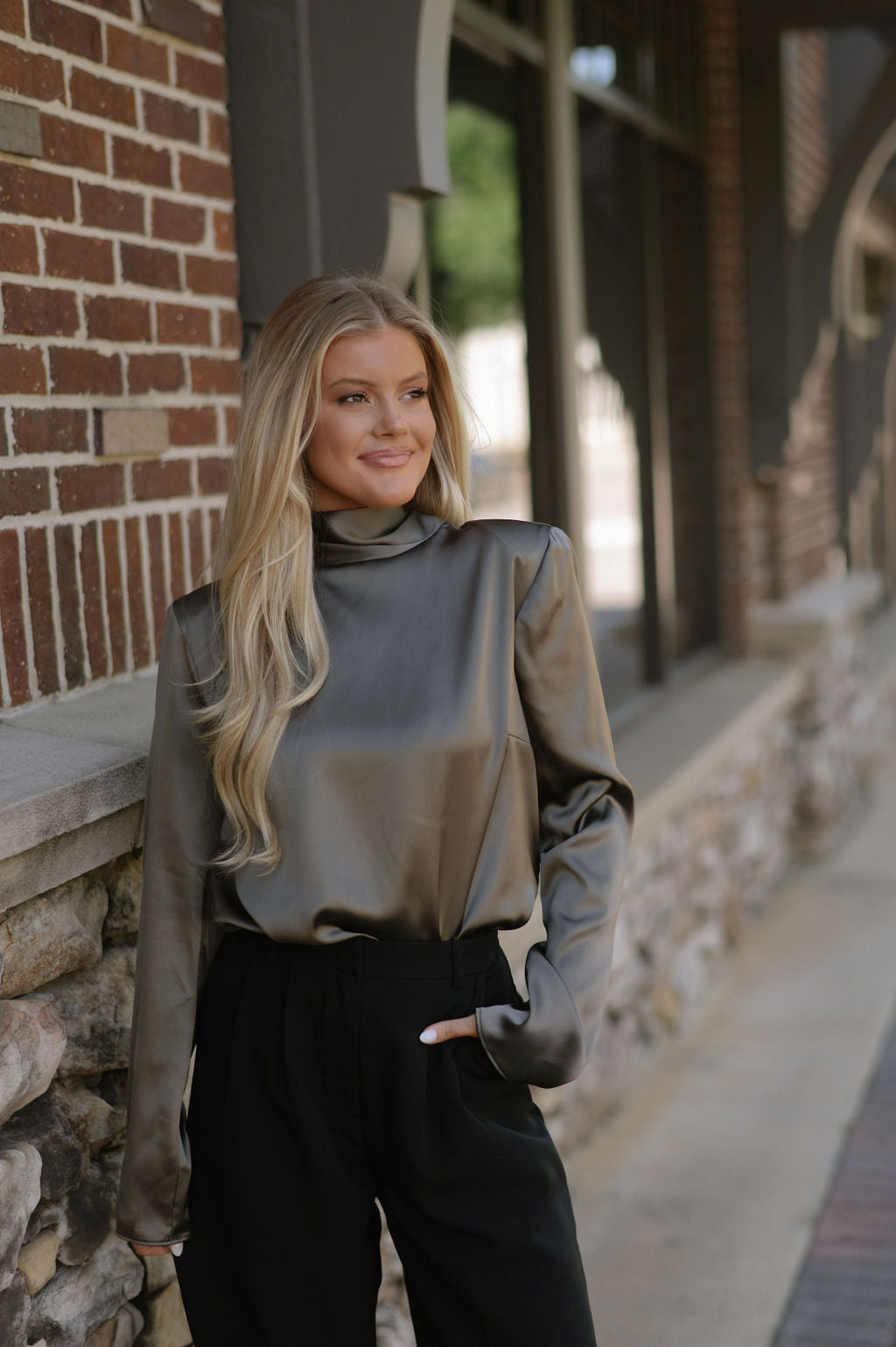 Turtleneck satin shops blouse