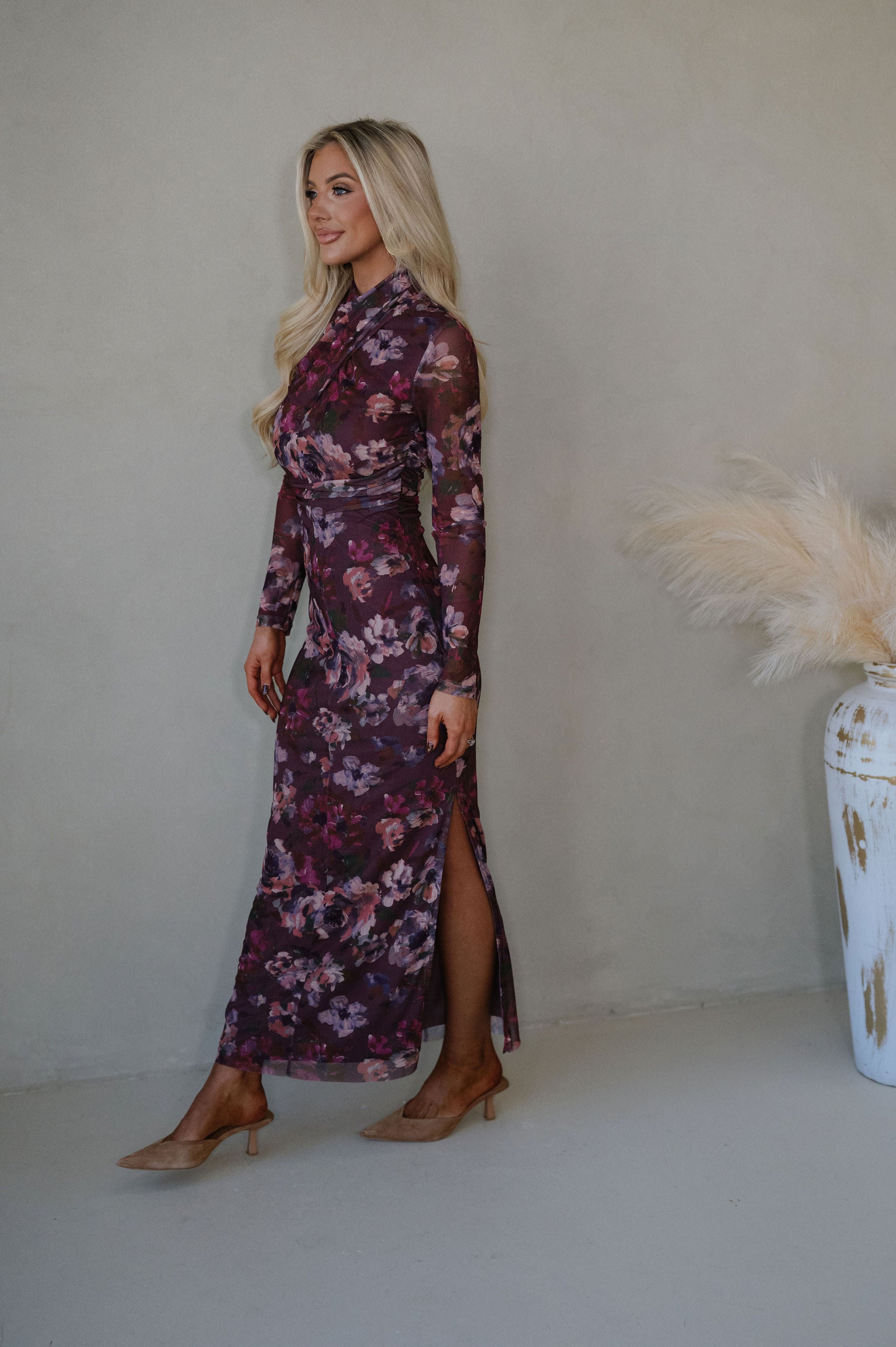 Haley Floral Maxi Dress-Dark Mauve