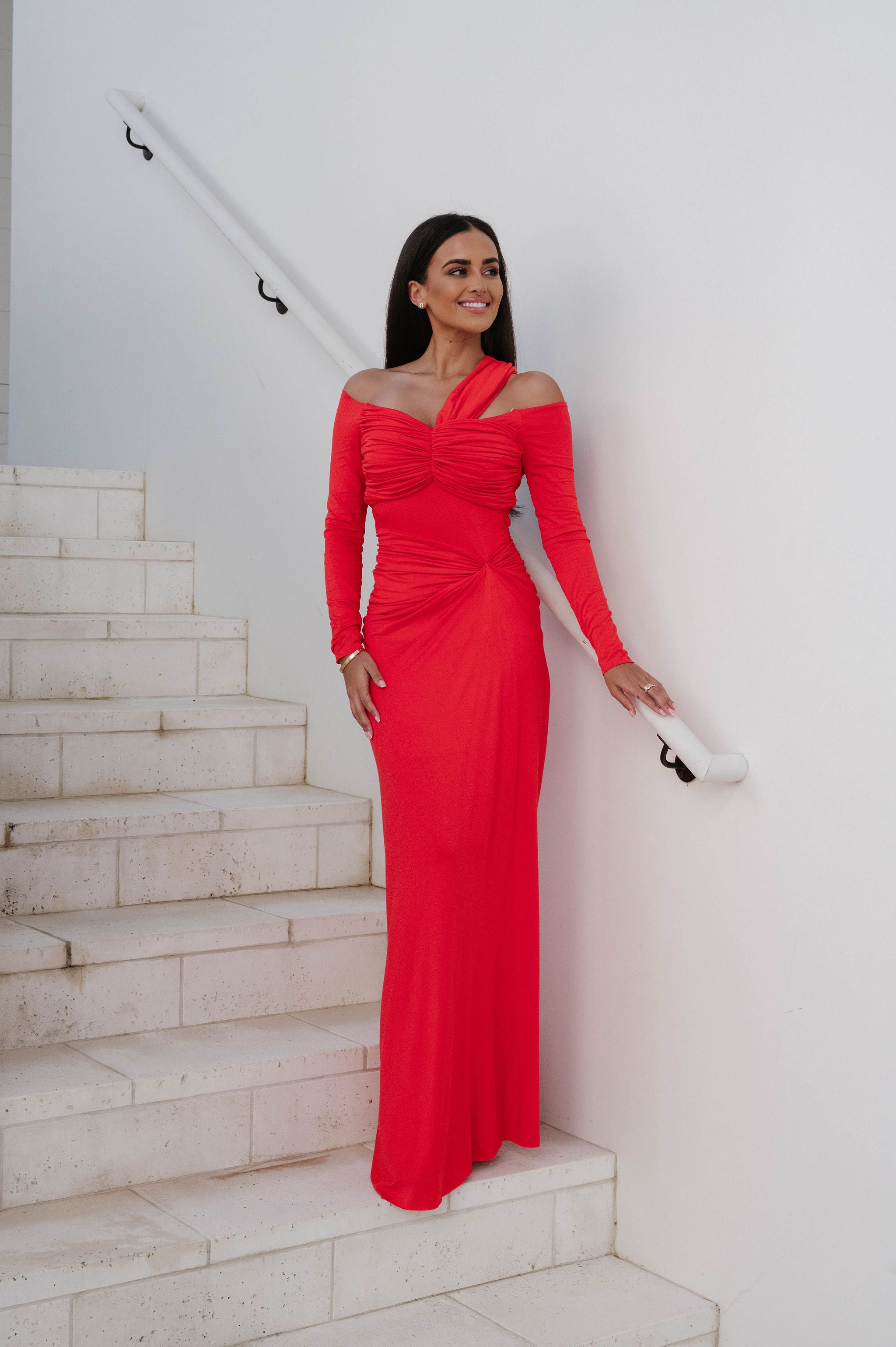 maxi dress with ruching Ruched Side Slit Maxi Dress  Maven West Clothing