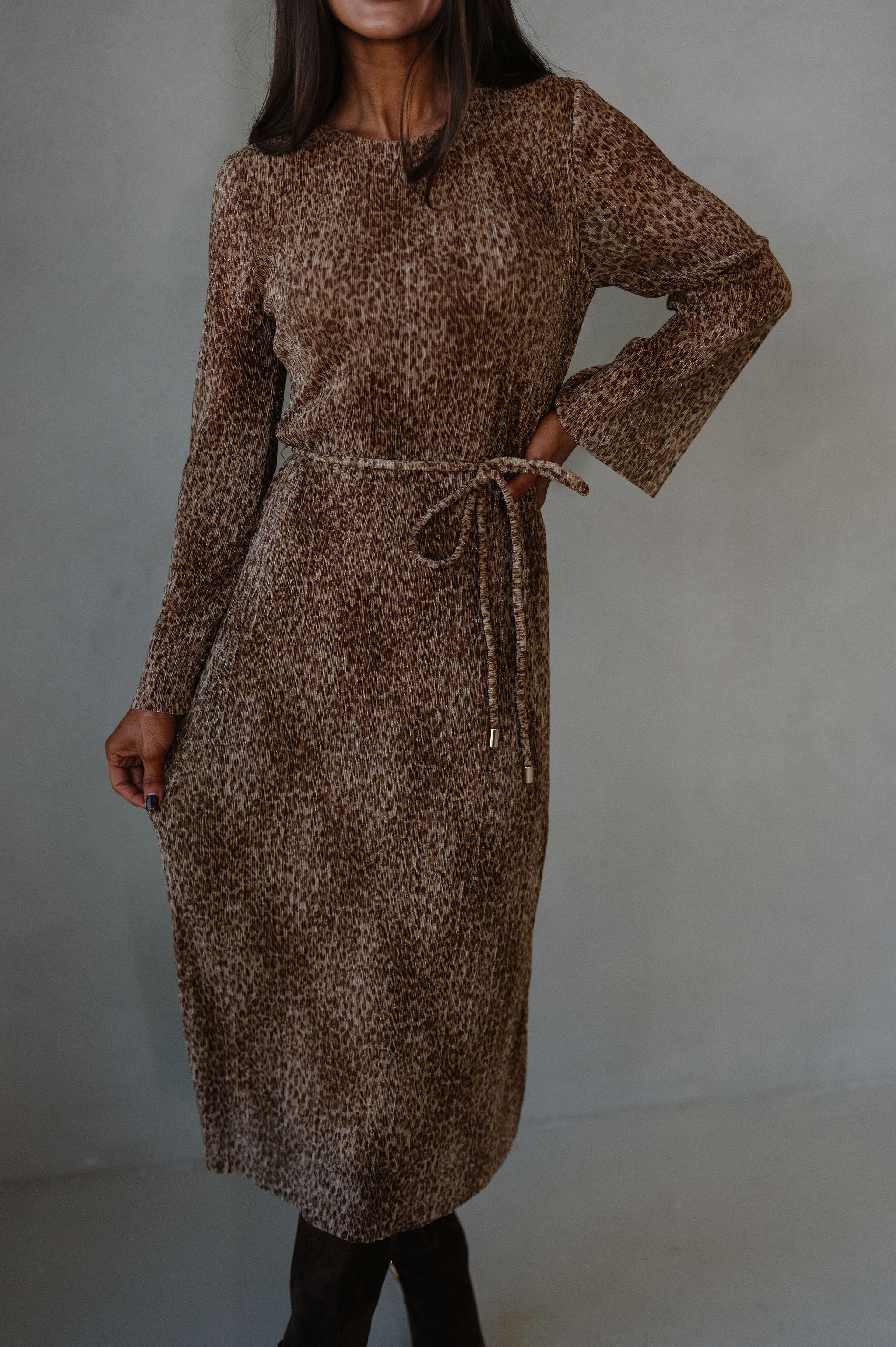 Whitley Midi Dress-Bronzed Jaguar