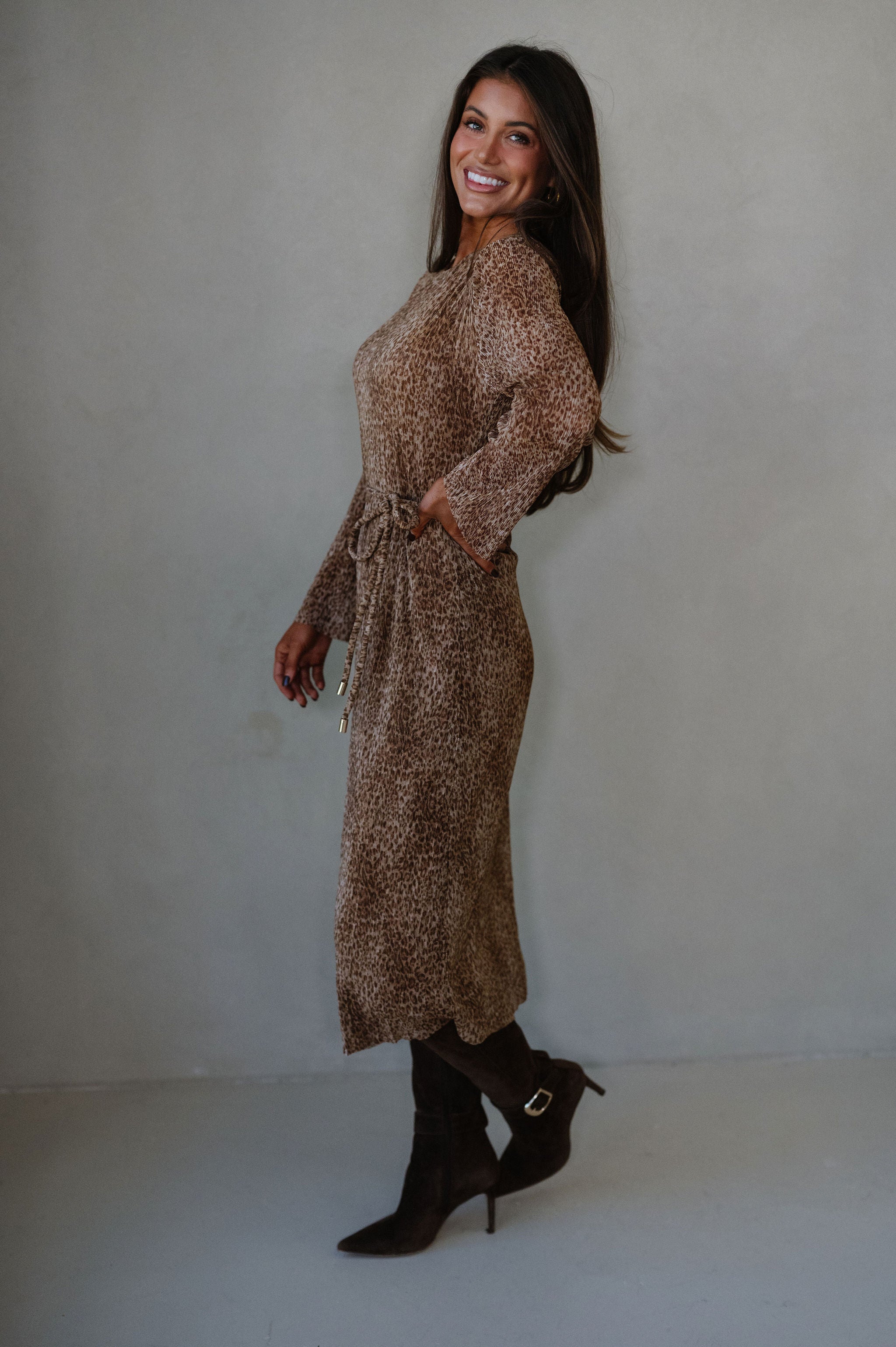 Whitley Midi Dress-Bronzed Jaguar