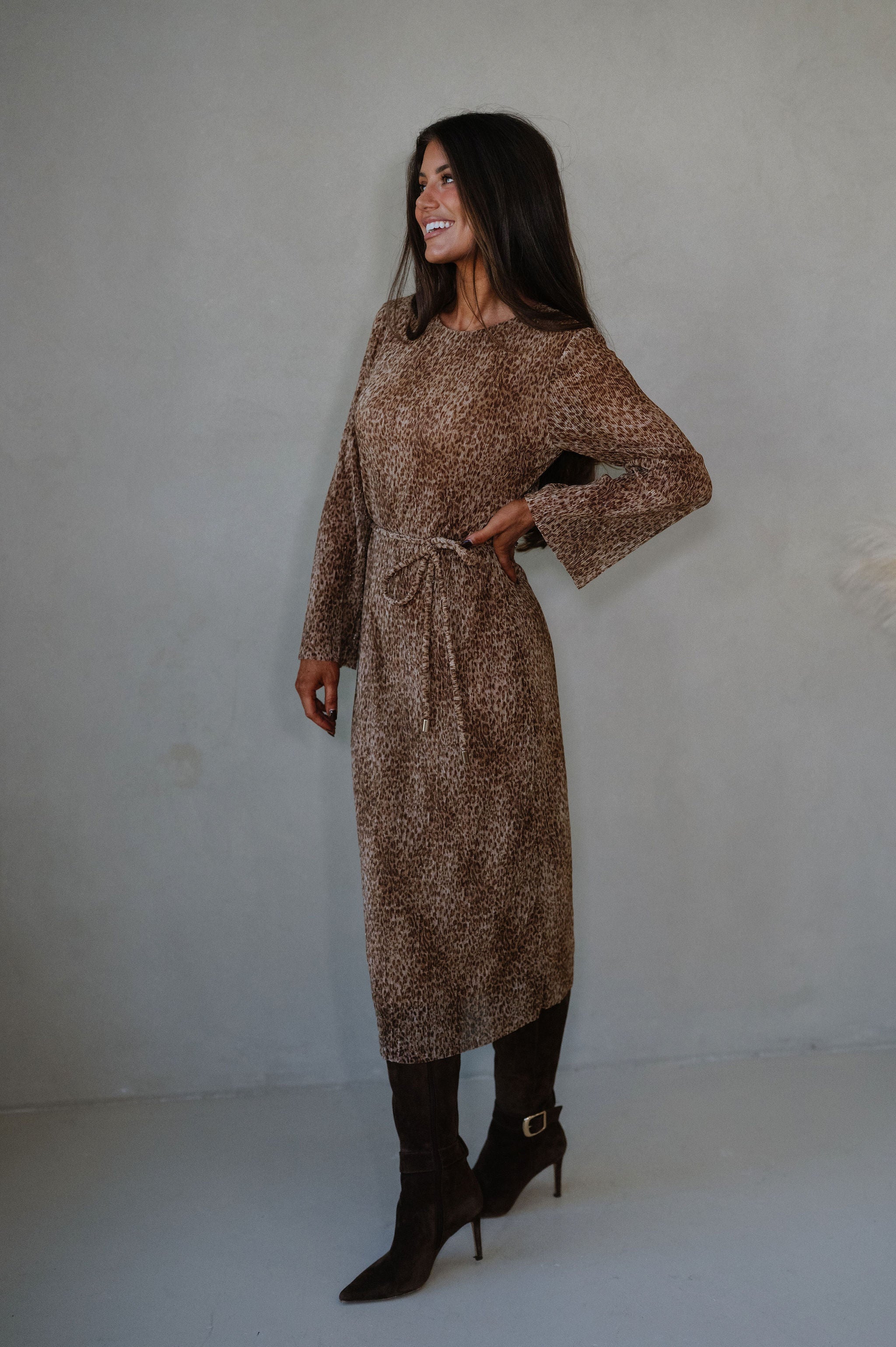 Whitley Midi Dress-Bronzed Jaguar