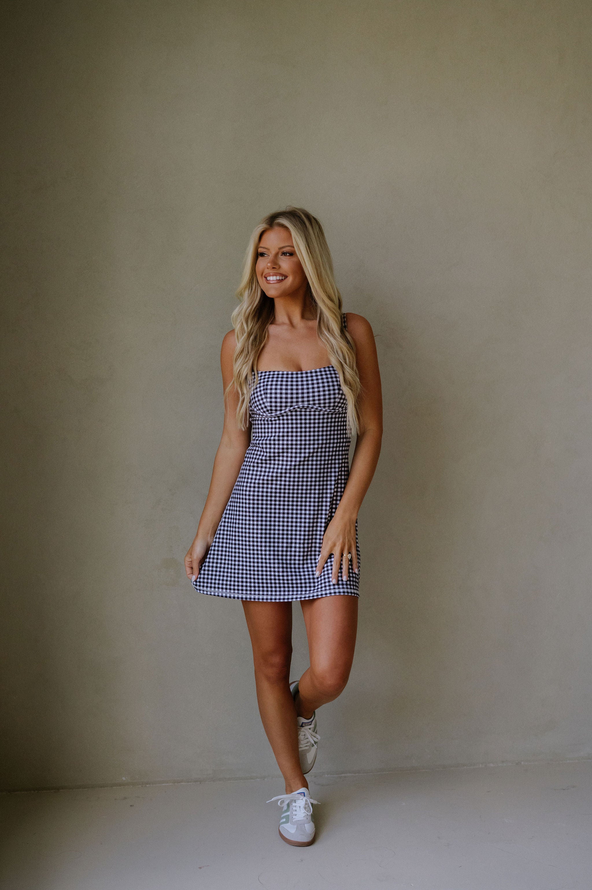 Gingham Active Dress-Black