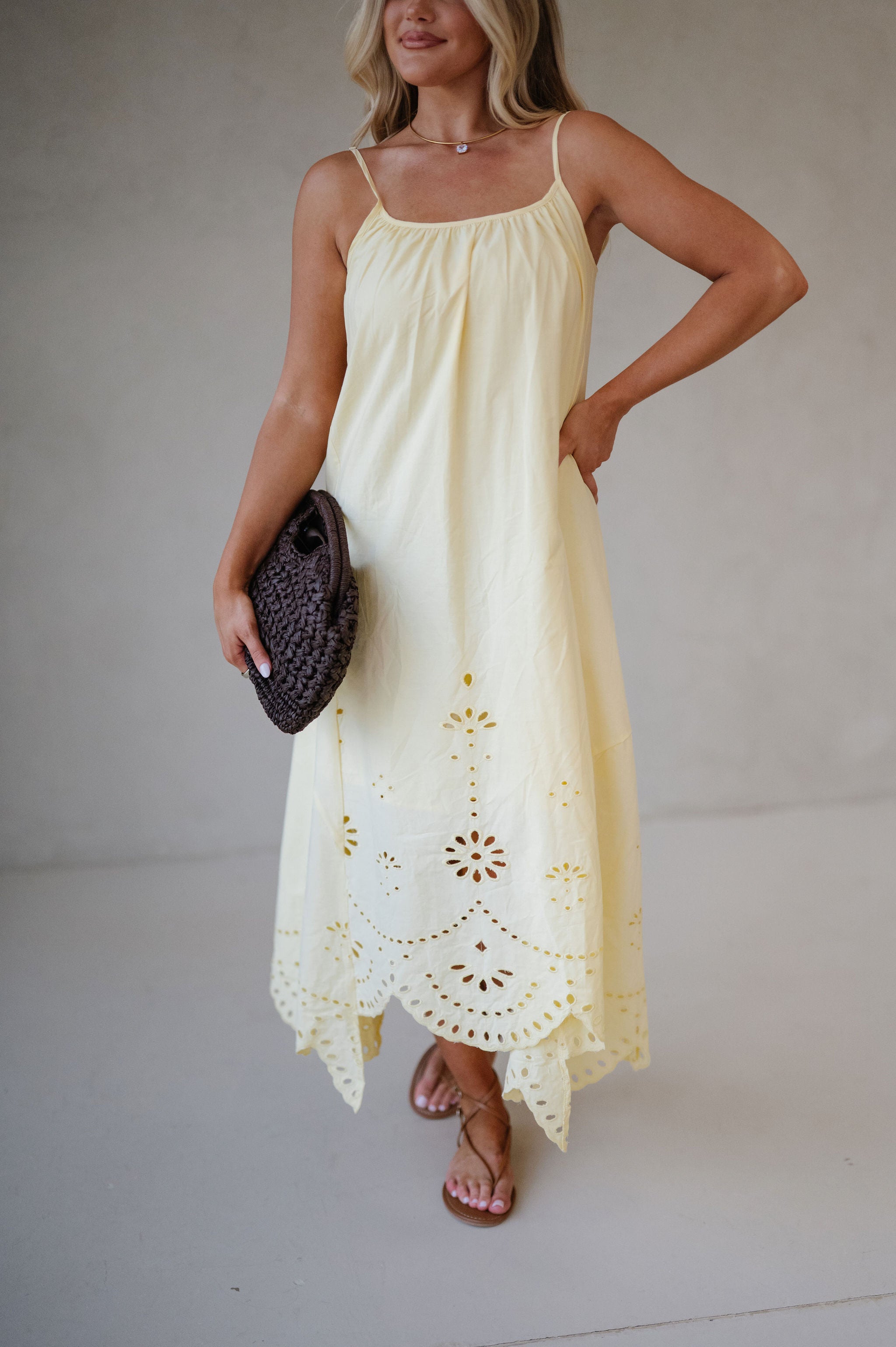 Ruby Embroidered Midi Dress-Light Yellow