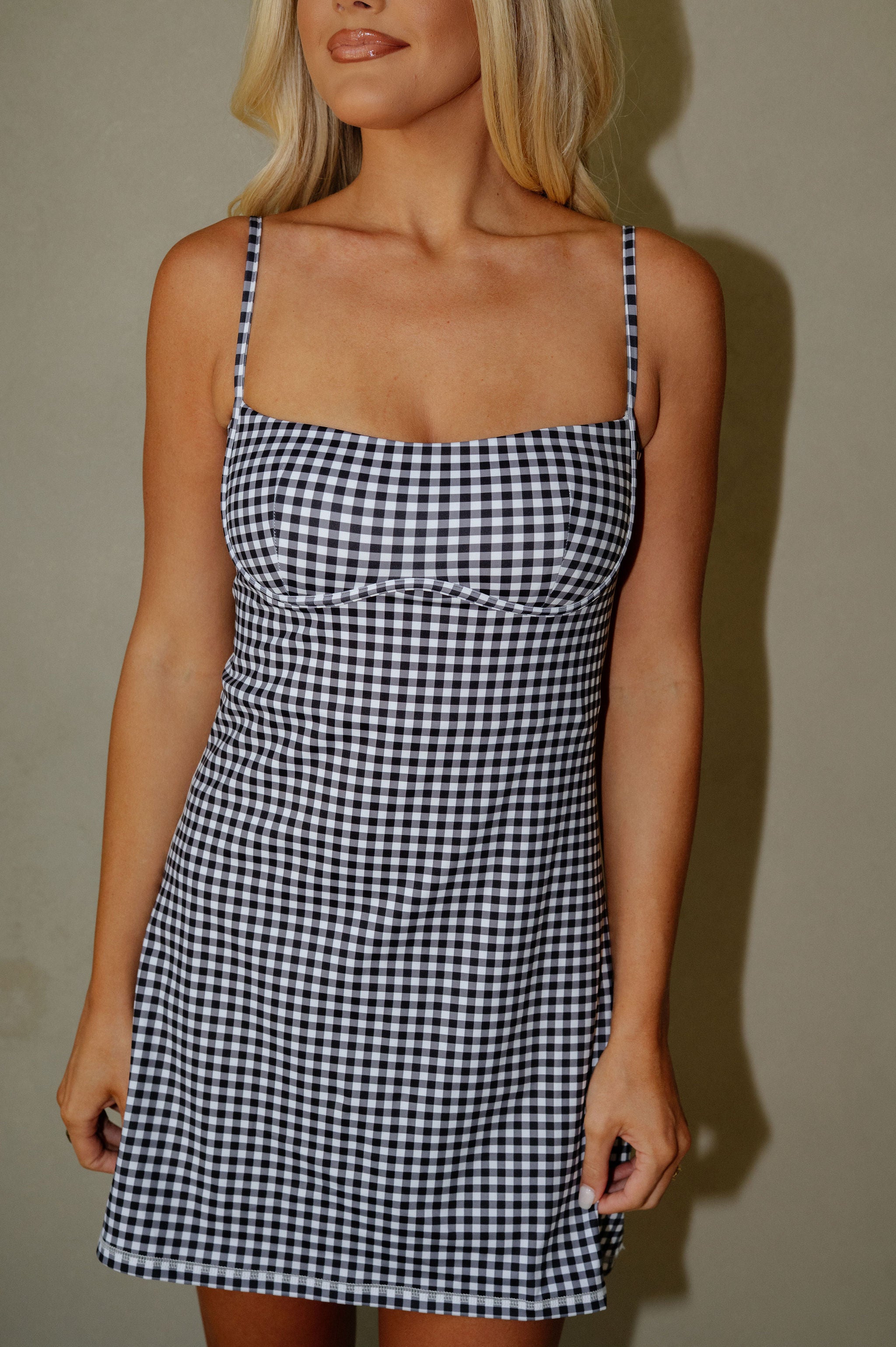 Gingham Active Dress-Black