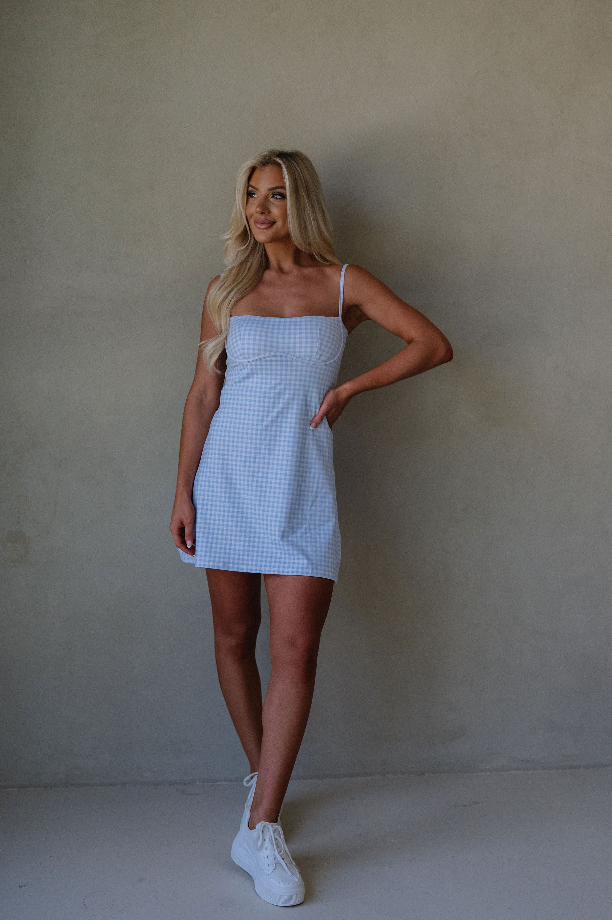 Gingham Active Dress-Blue
