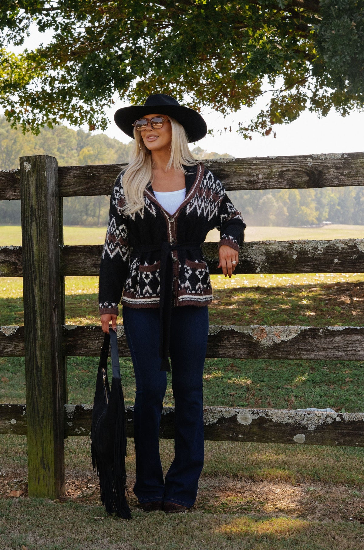 Alpine Tie Cardigan Sweater-Black Multi
