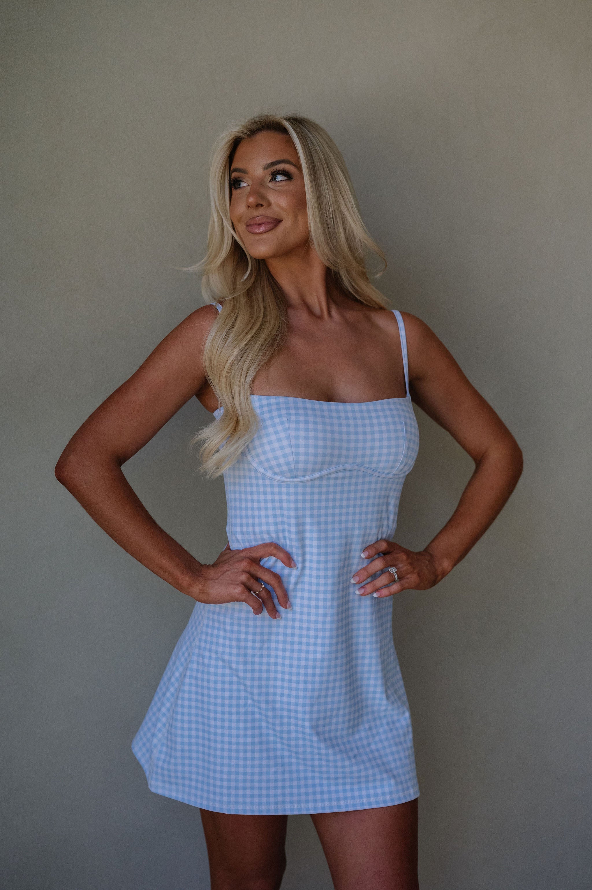 Gingham Active Dress-Blue