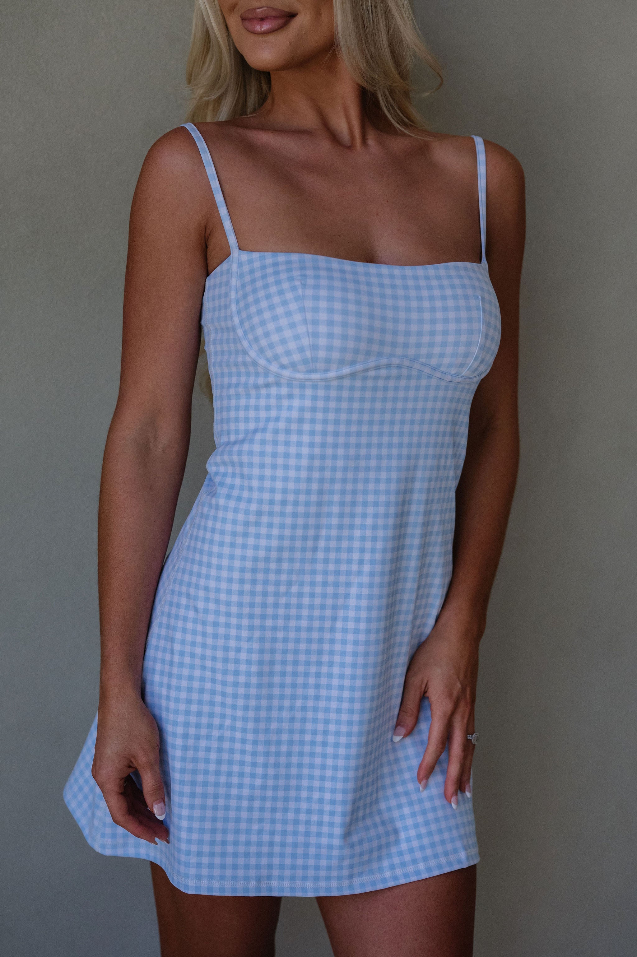 Gingham Active Dress-Blue
