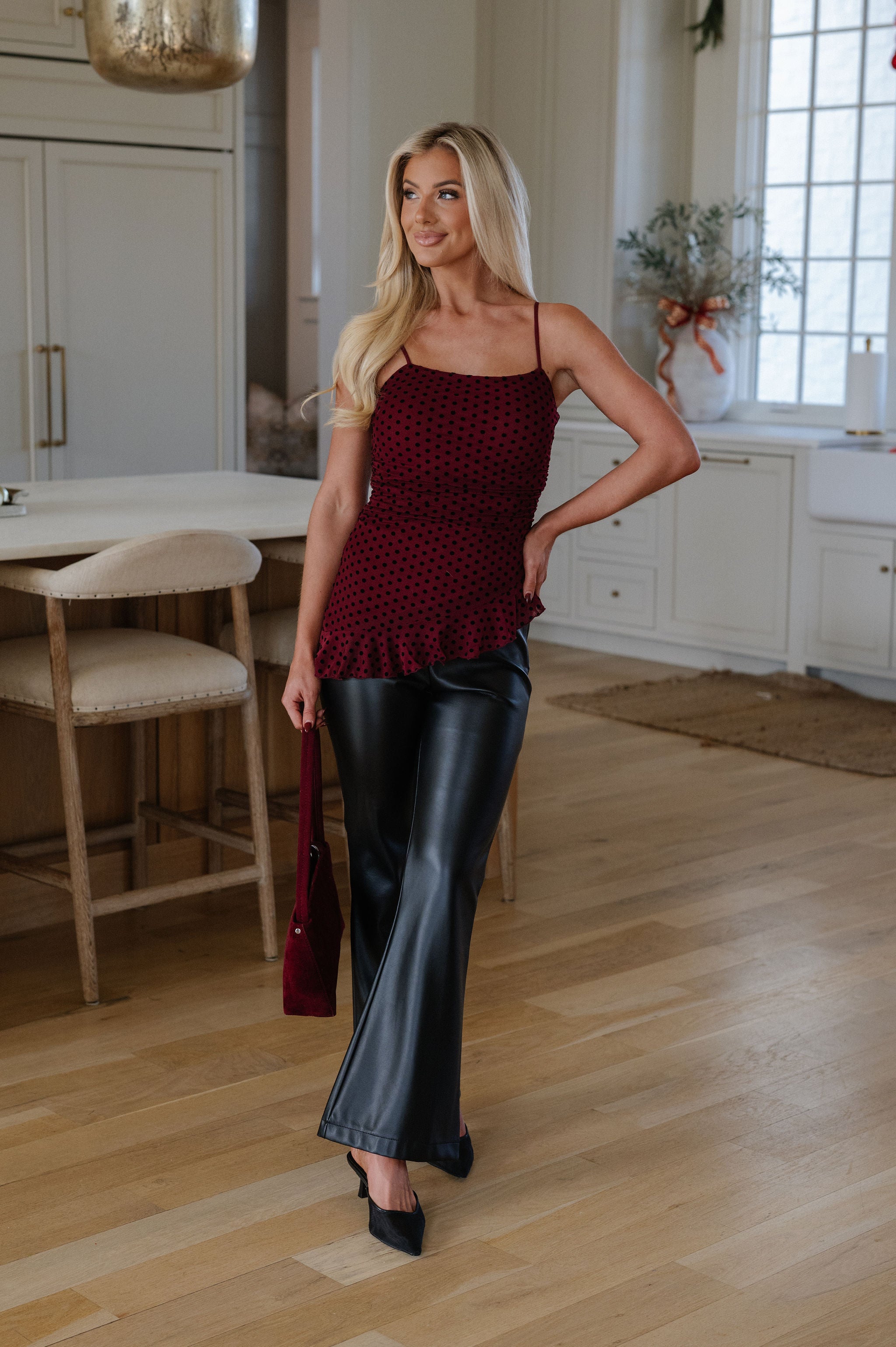 Tori Polka Dot Top-Burgundy