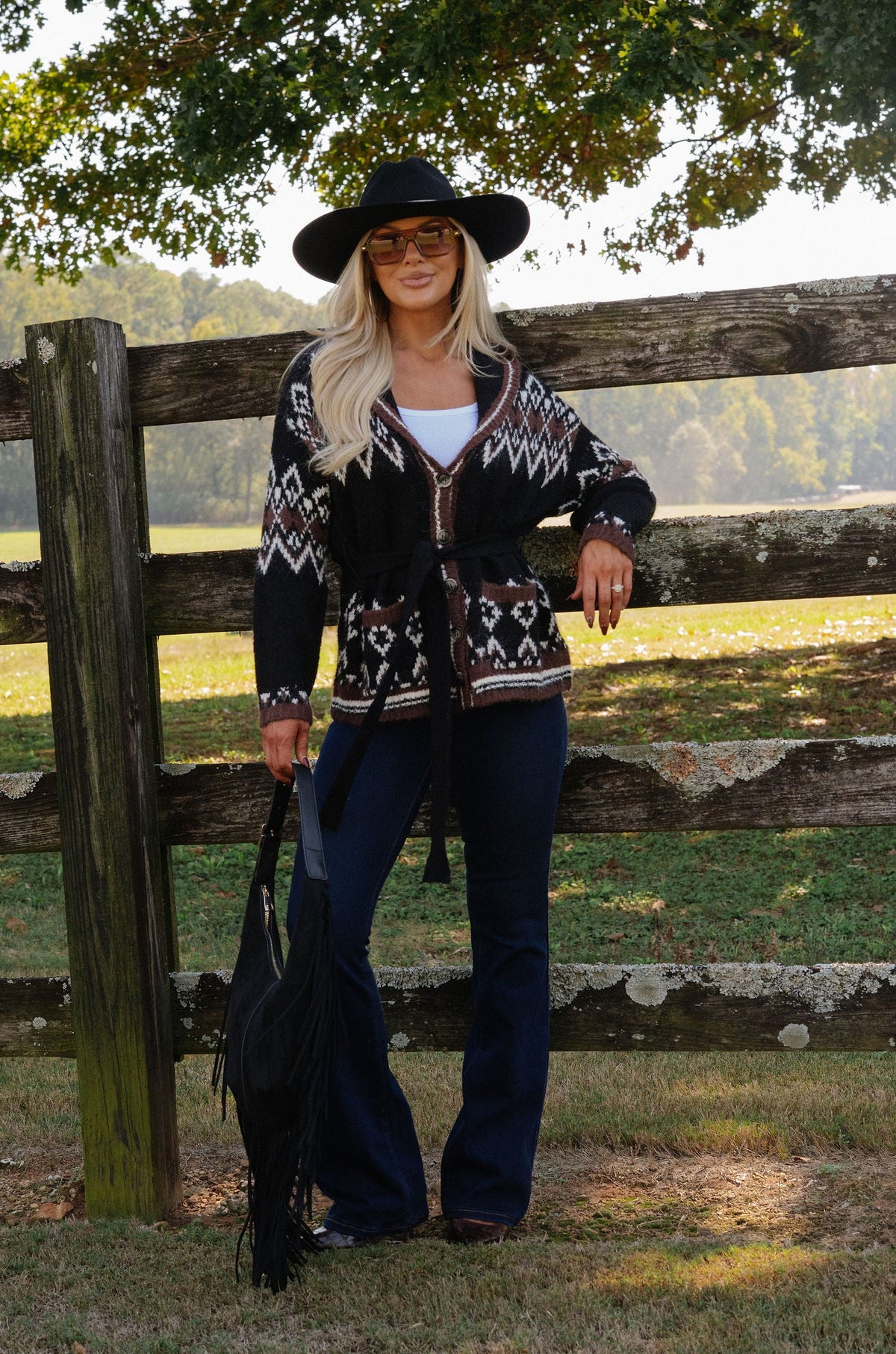 Alpine Tie Cardigan Sweater-Black Multi