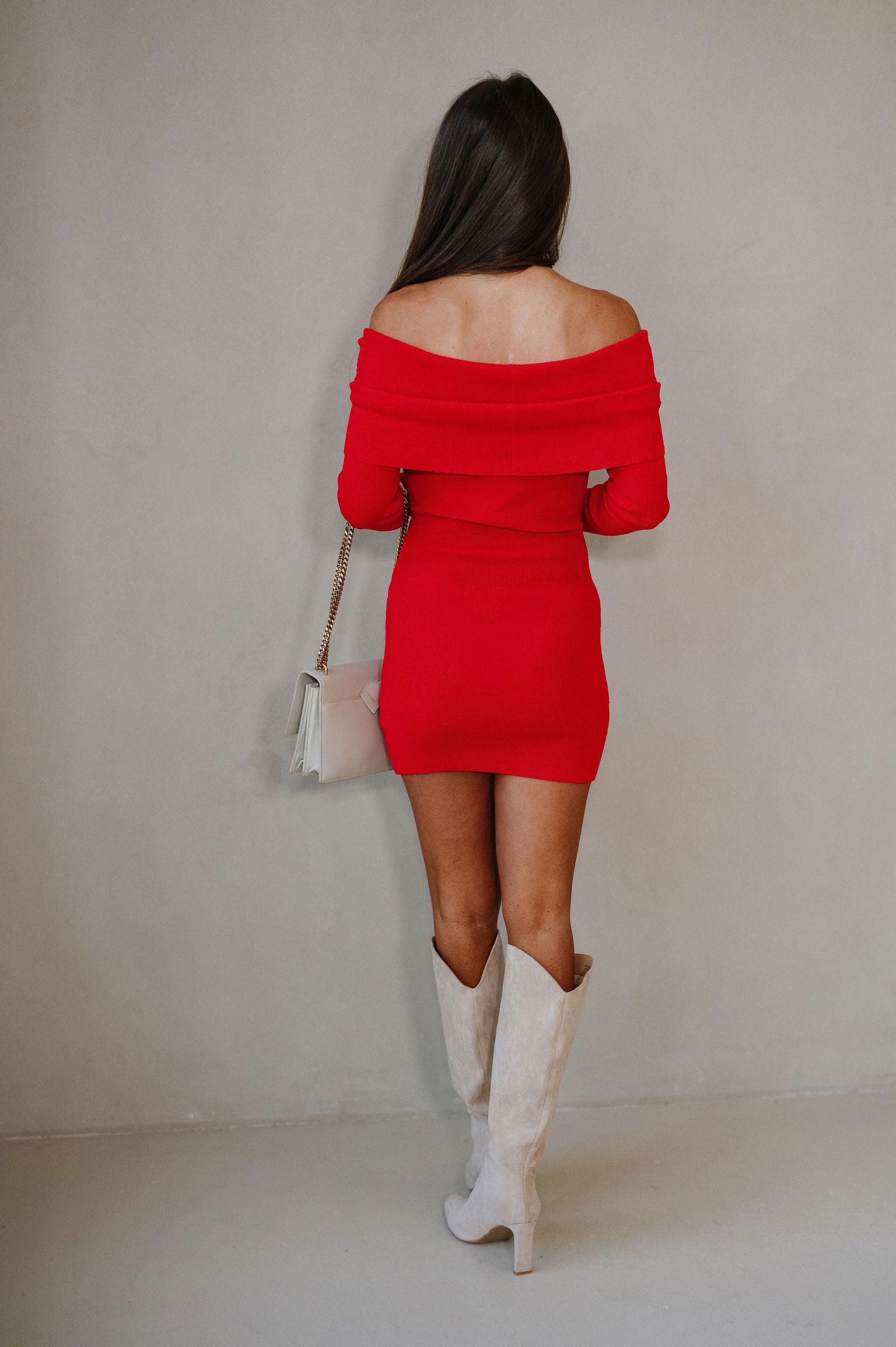 Athena OTS Sweater Dress-Scarlet