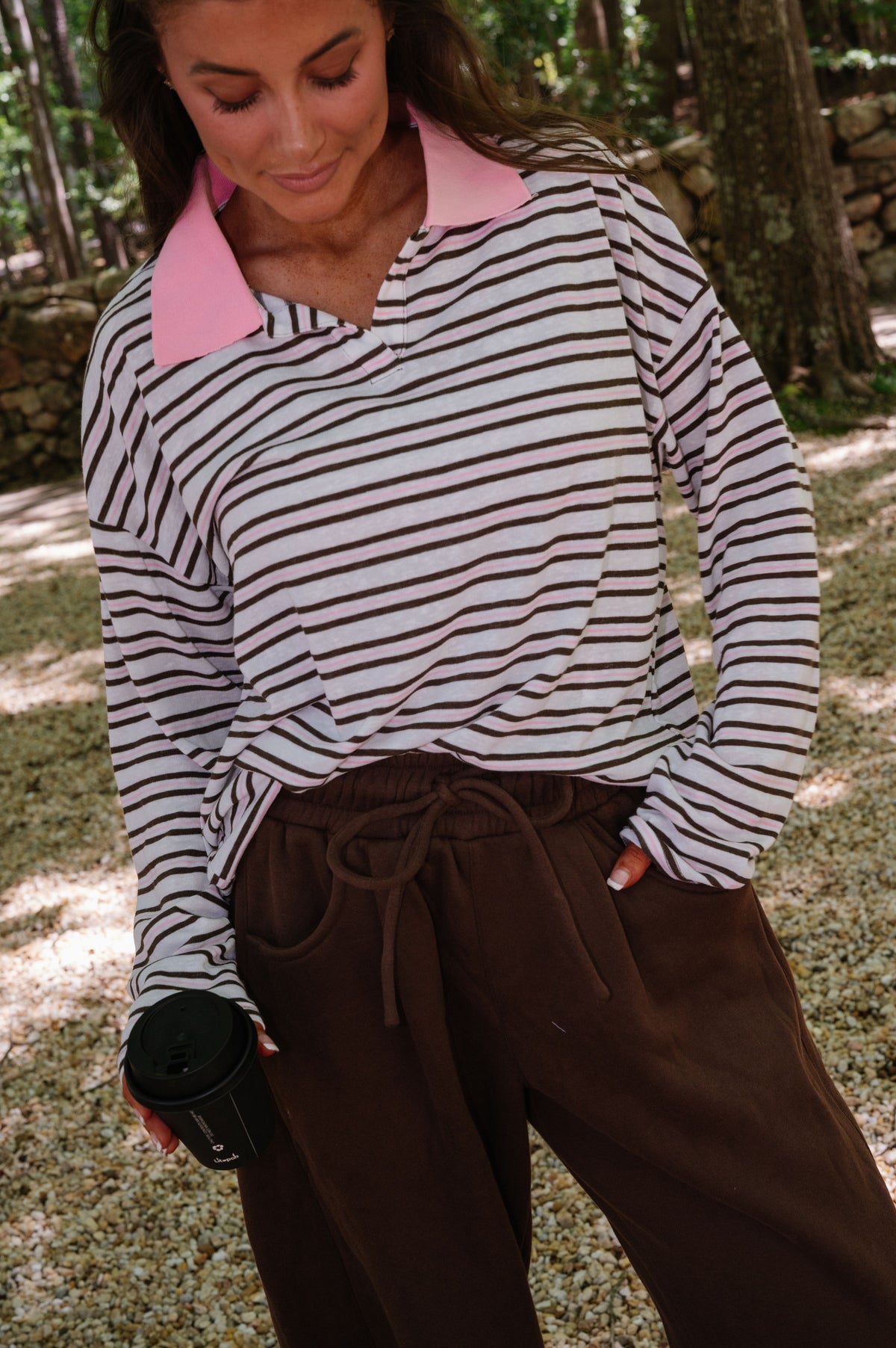 Savvy Contrast Collared Tee-Pink Multi