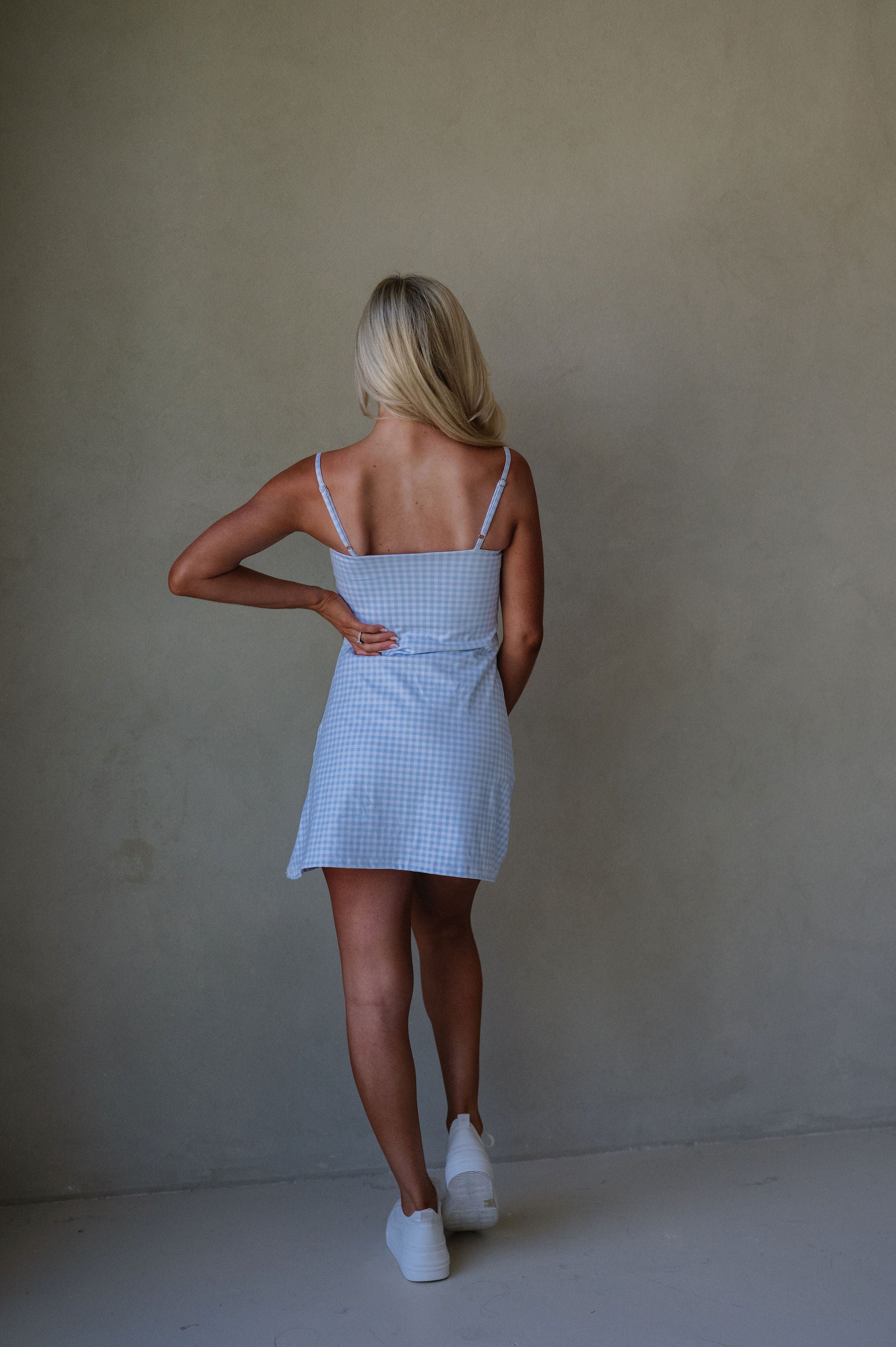 Gingham Active Dress-Blue