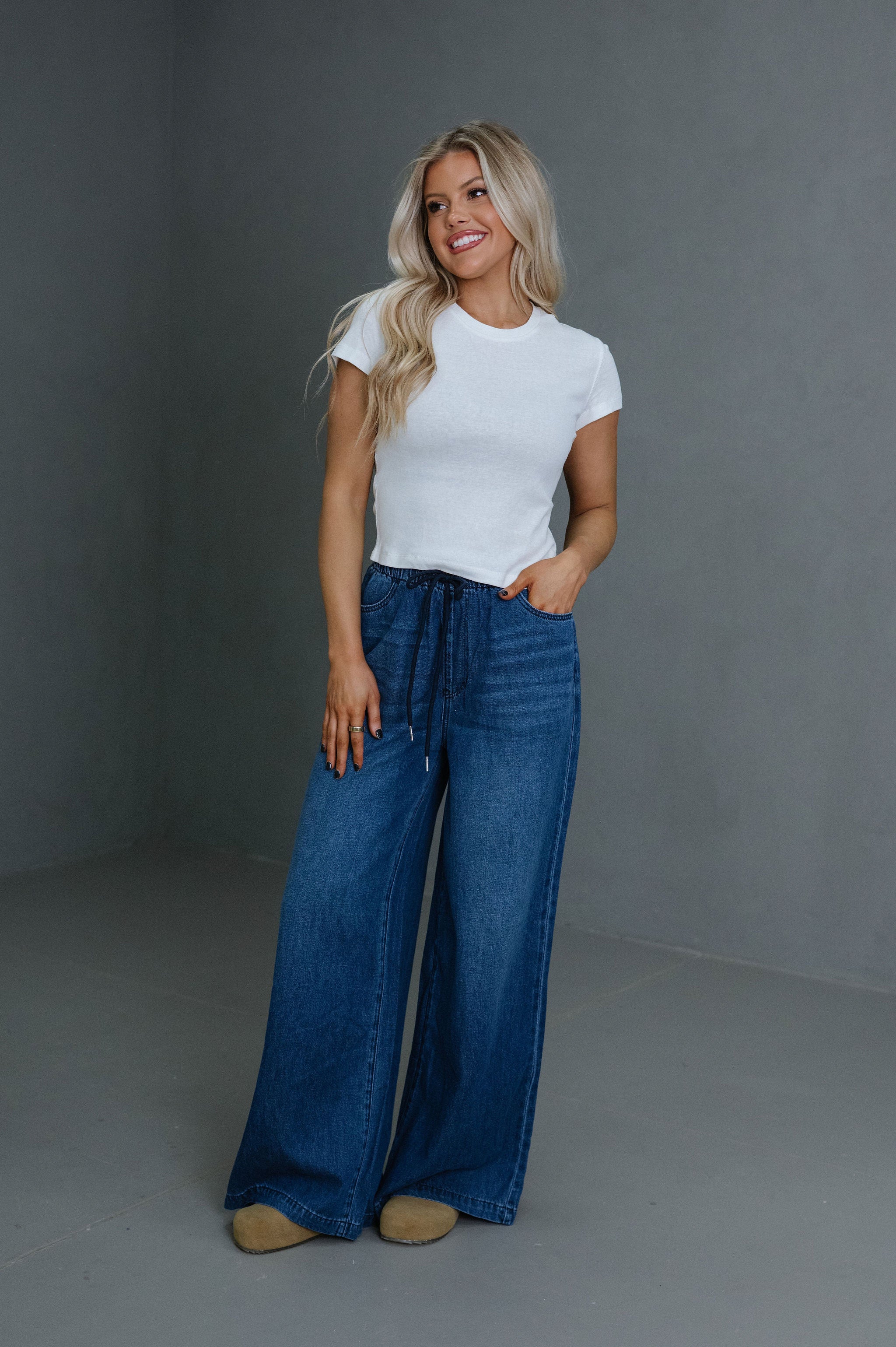 Reid Palazzo Jeans-Dark