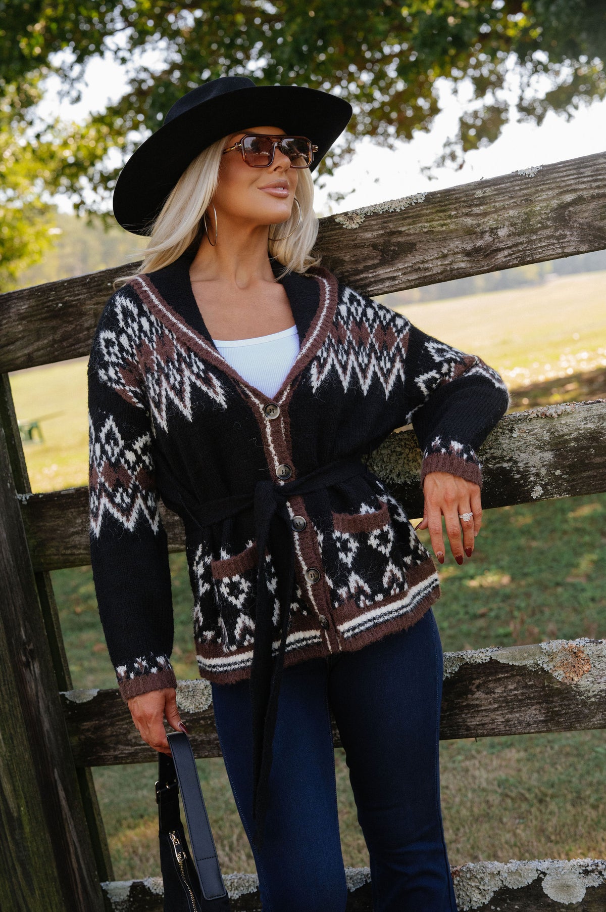 Alpine Tie Cardigan Sweater-Black Multi