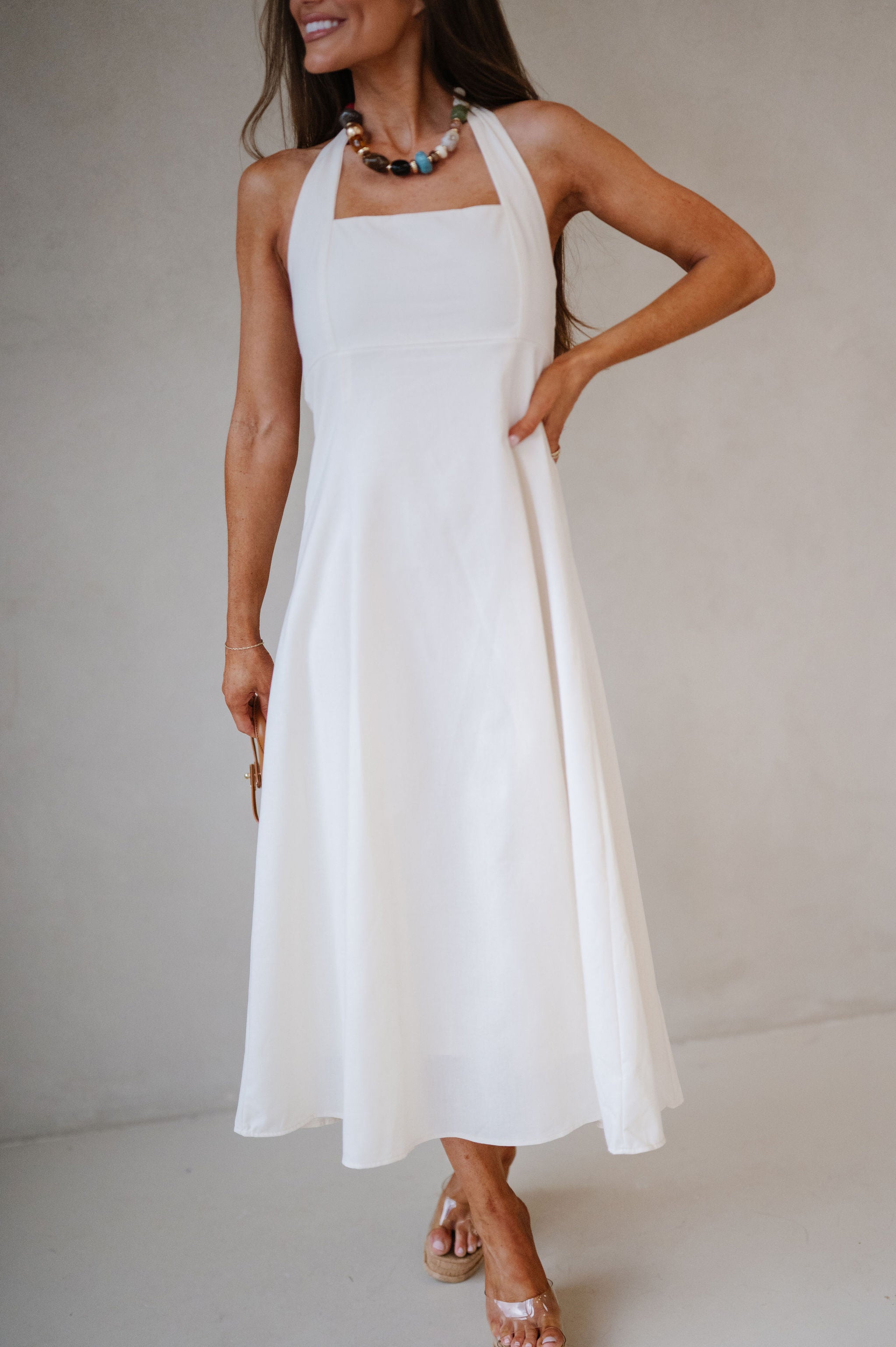 Jane Halter Midi Dress-Cream