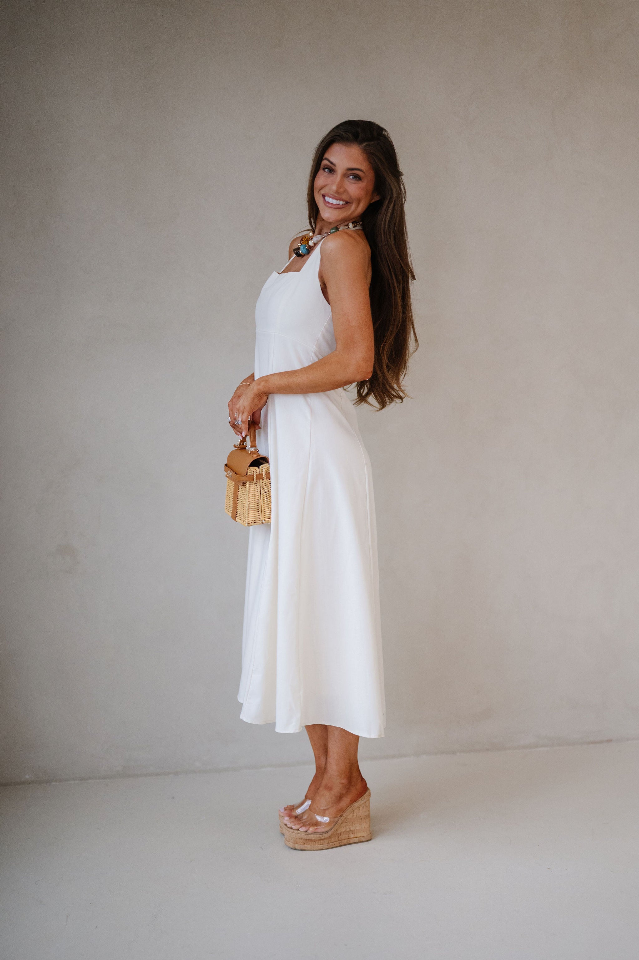 Jane Halter Midi Dress-Cream