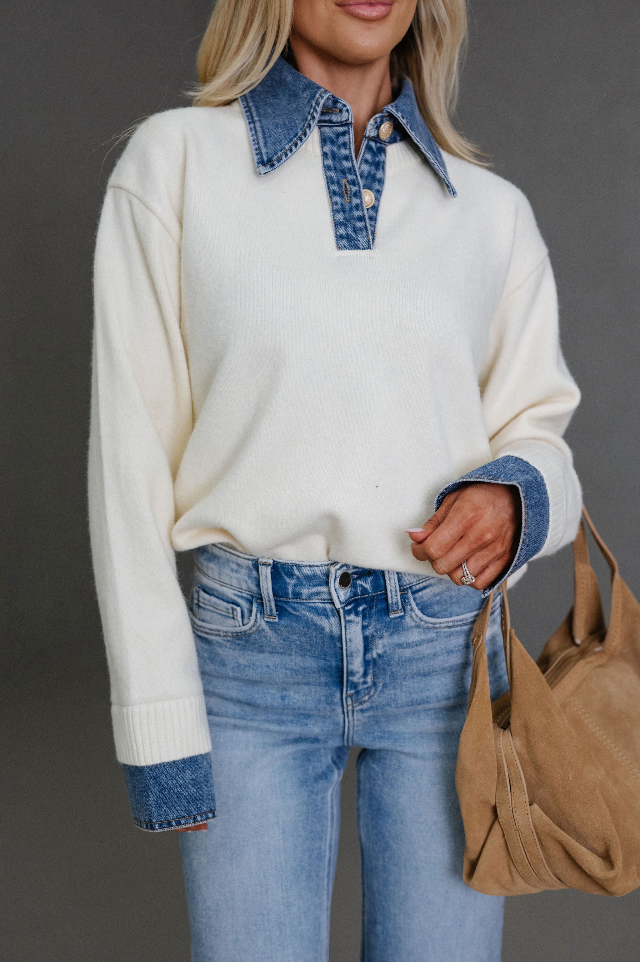 Lacie Denim Contrast Sweater-Ivory