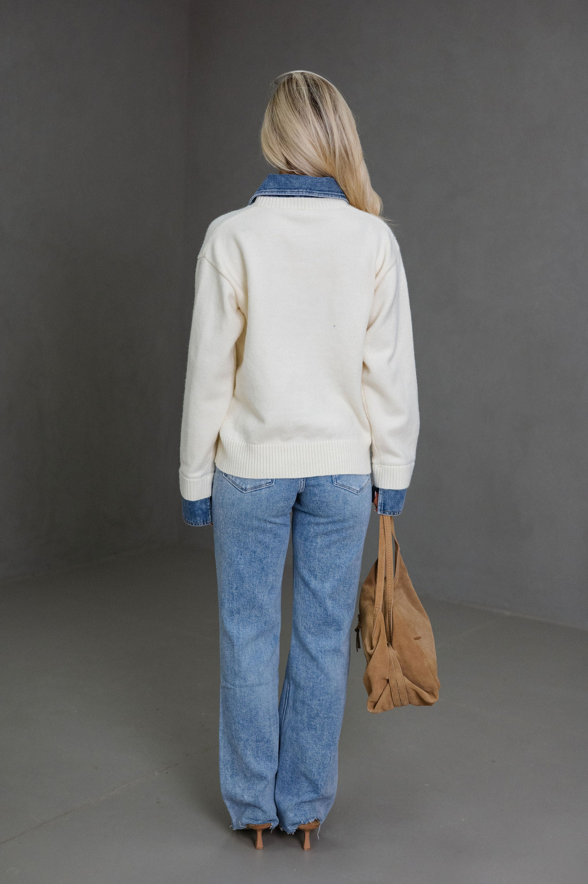 Lacie Denim Contrast Sweater-Ivory