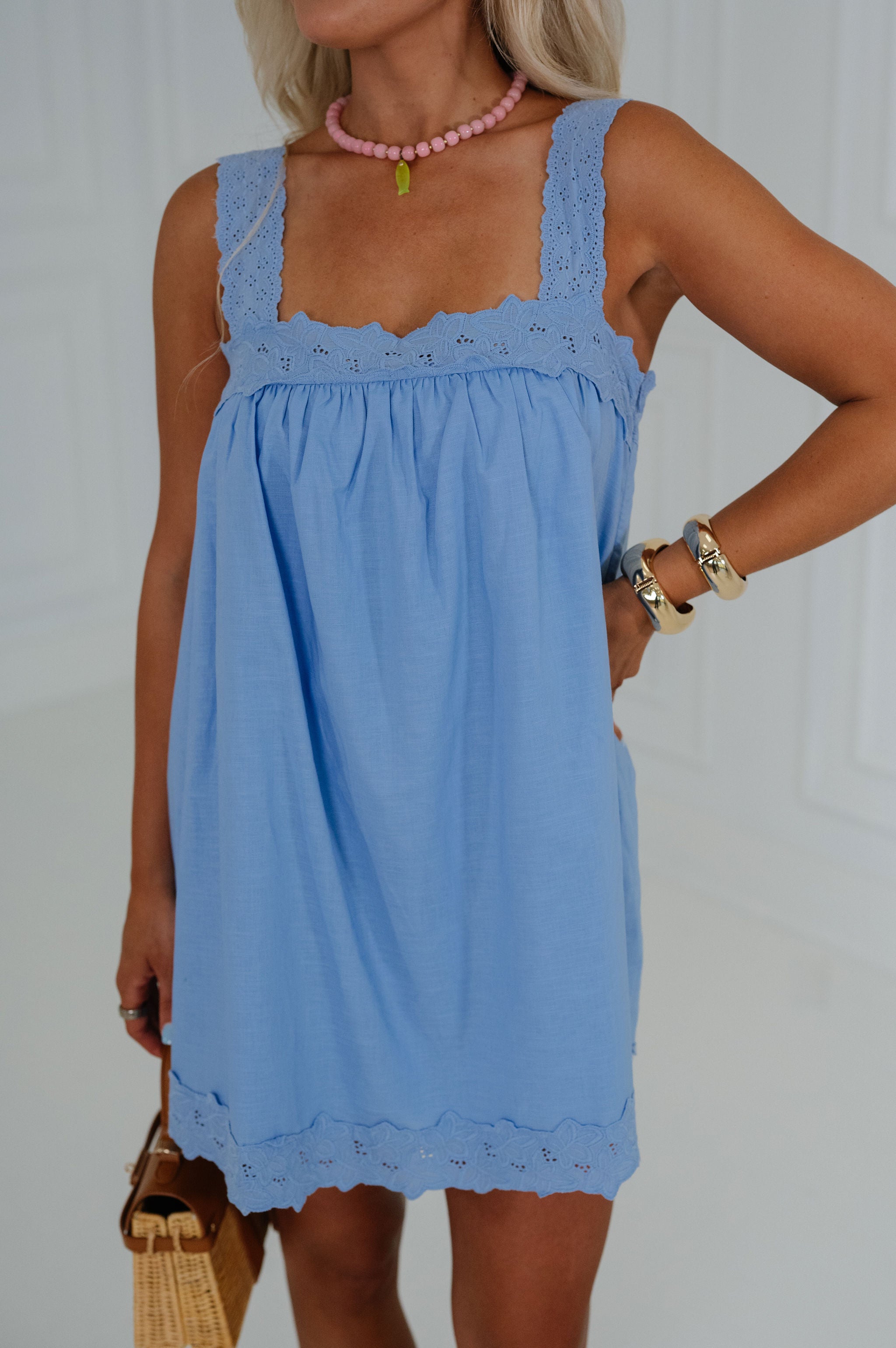 lace trim linen dress Sylvia Floral Lace Trim Layered Sleeveless Cami Dress in Linen Blend fbrq.com