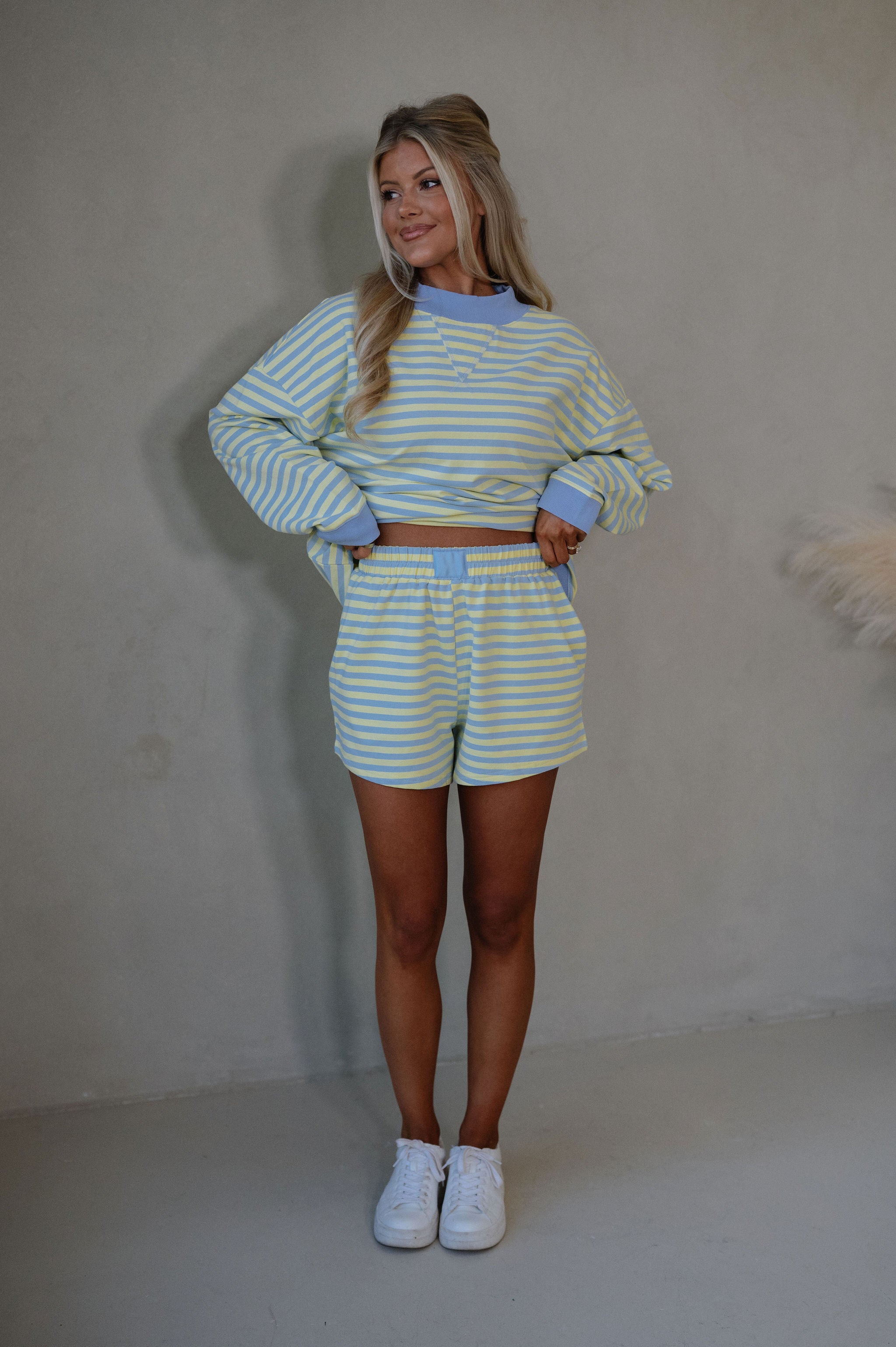 Raylee Striped Short Set-Blue/Lemon