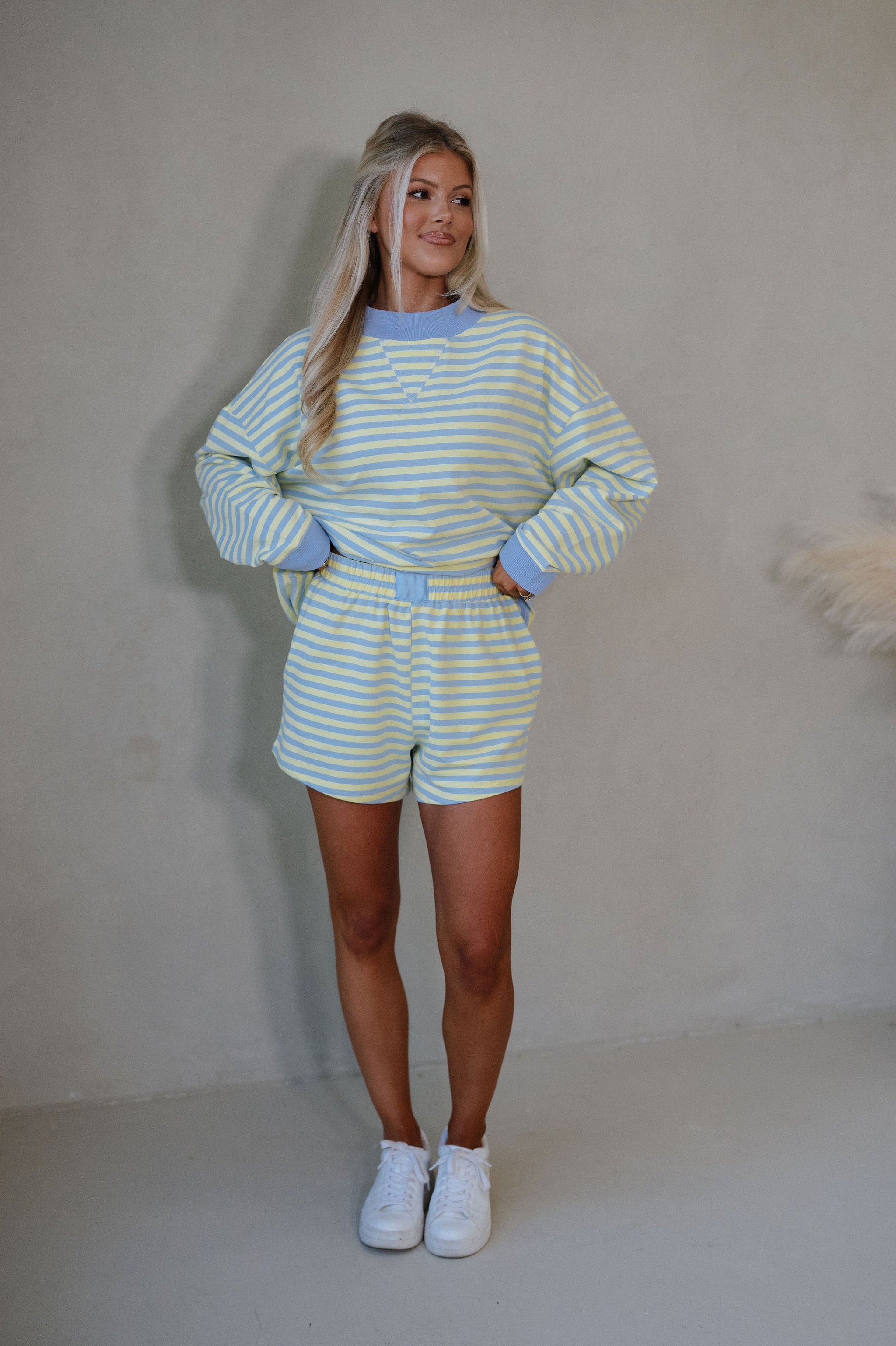 Raylee Striped Short Set-Blue/Lemon