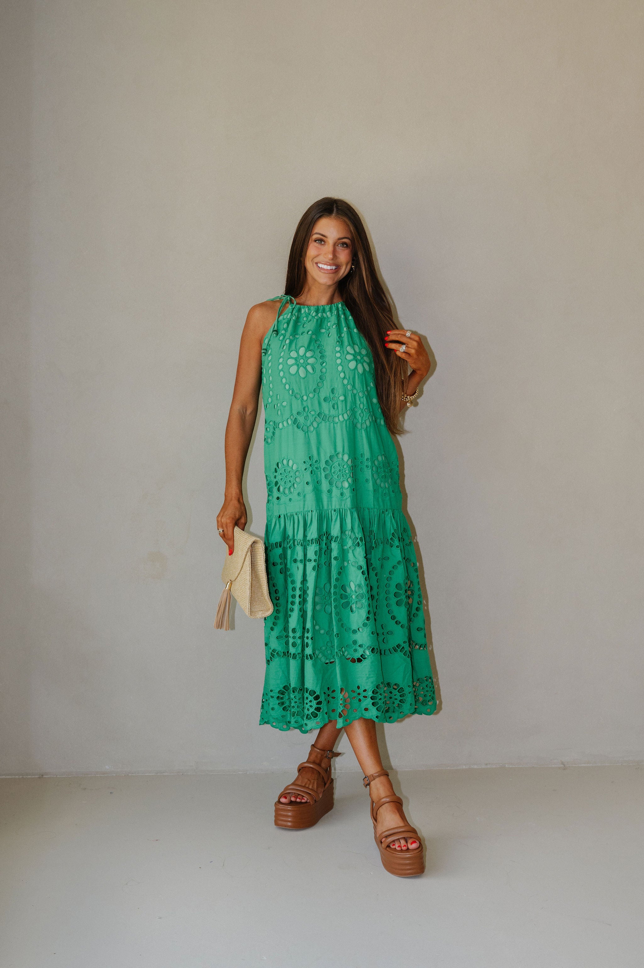 Elegant Eyelet Maxi Dress-Kelly Green