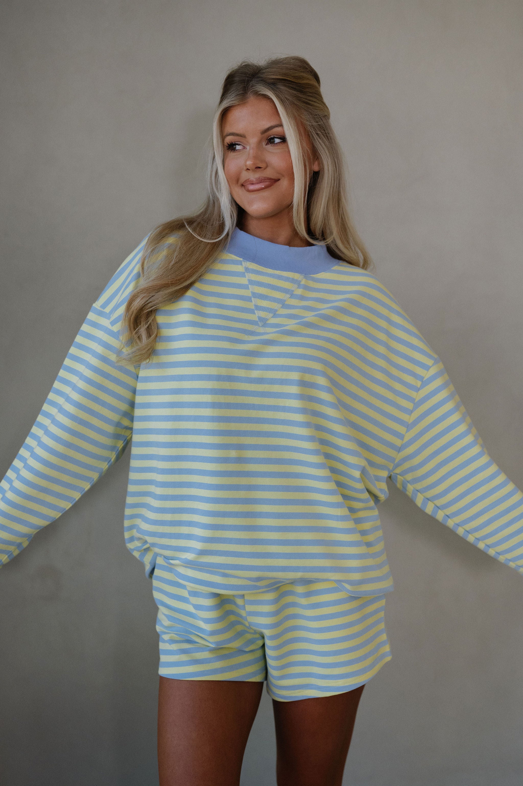 Raylee Striped Short Set-Blue/Lemon