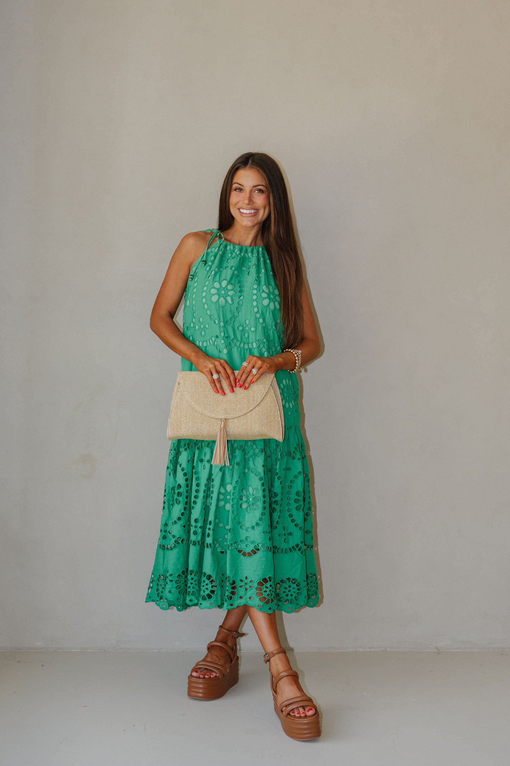 Elegant Eyelet Maxi Dress-Kelly Green