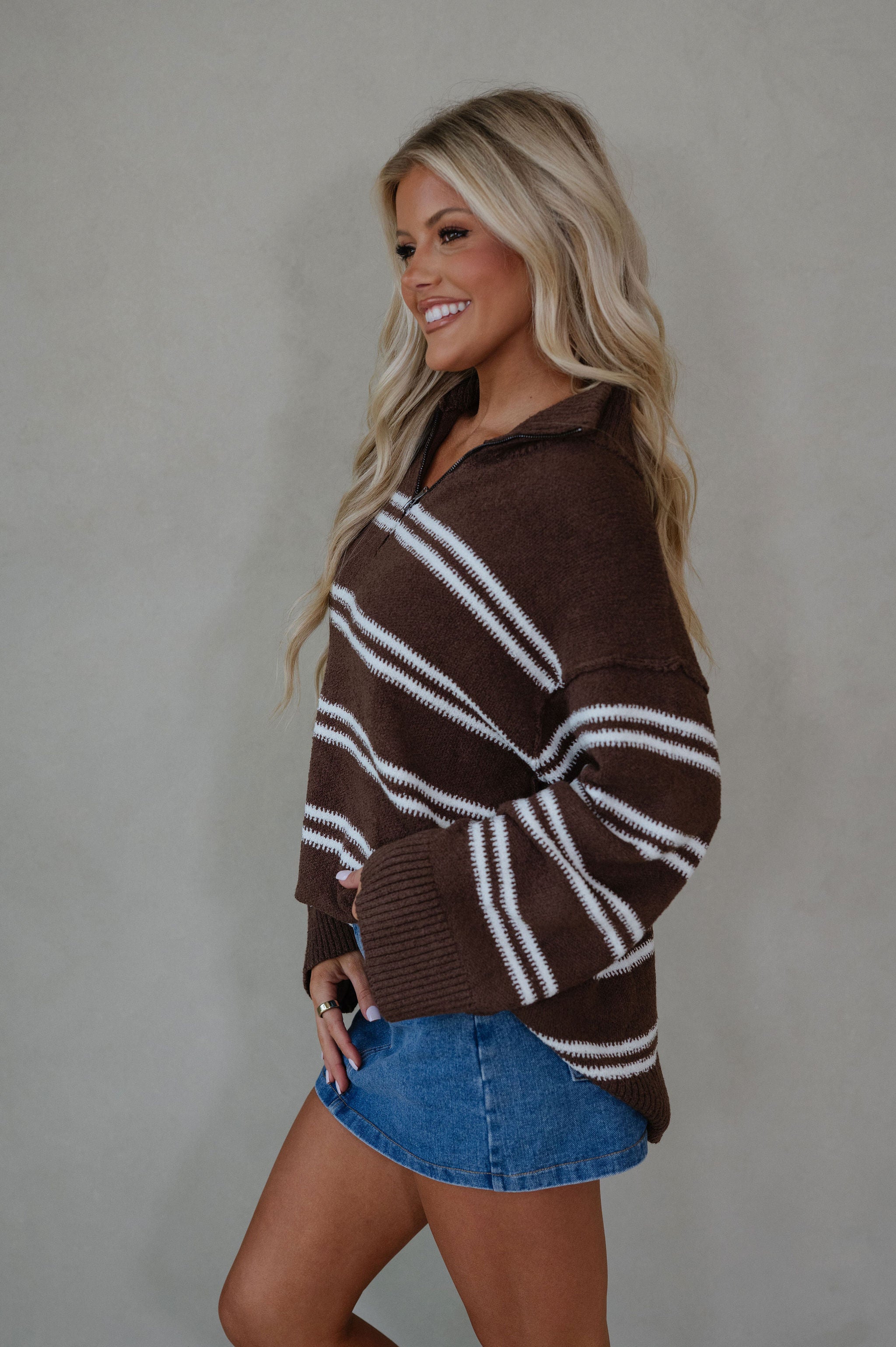 Ryder Textured Quarter Zip Sweater-Chocolate