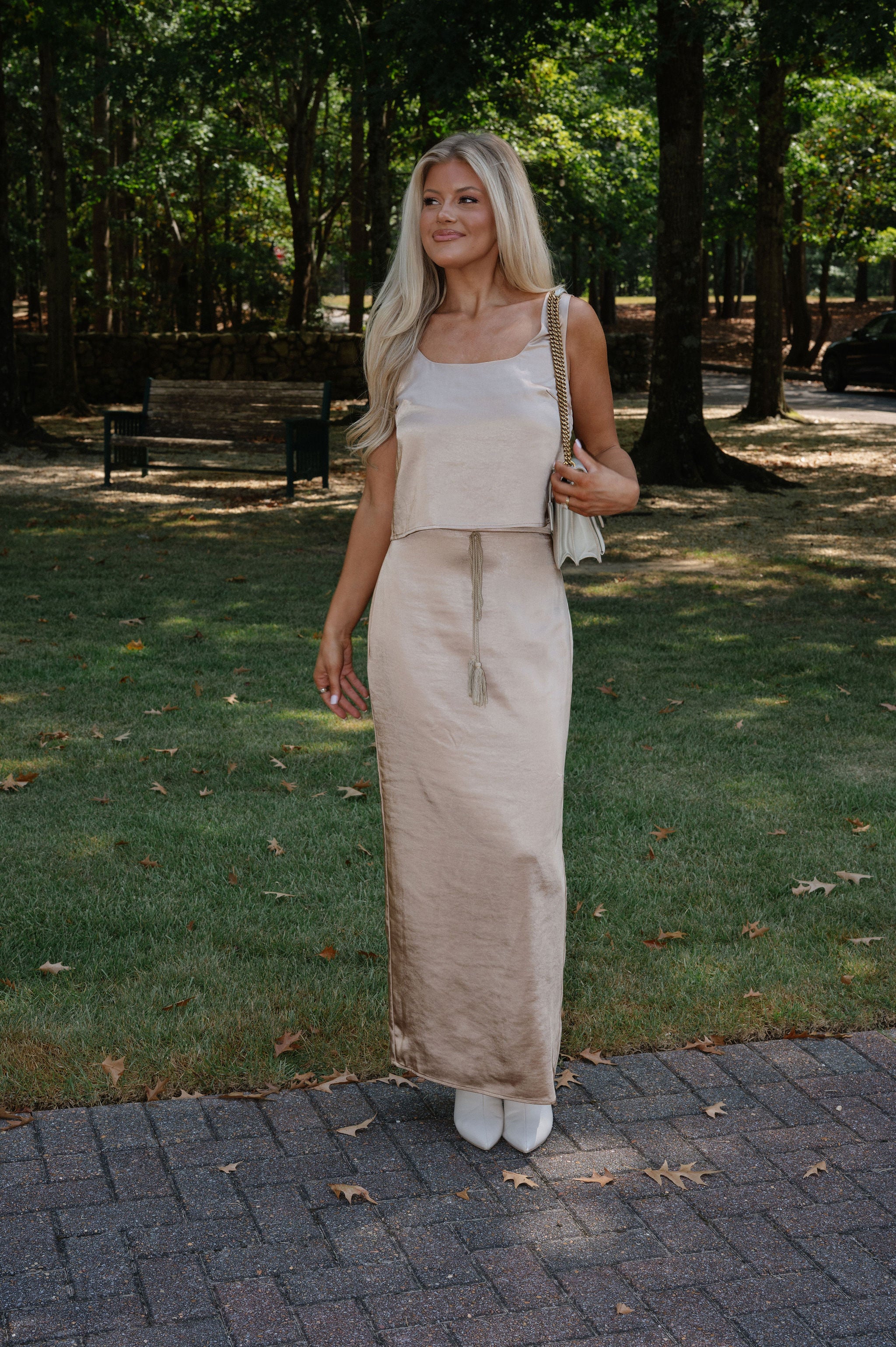 Satin Maxi Skirt Set-Bronze