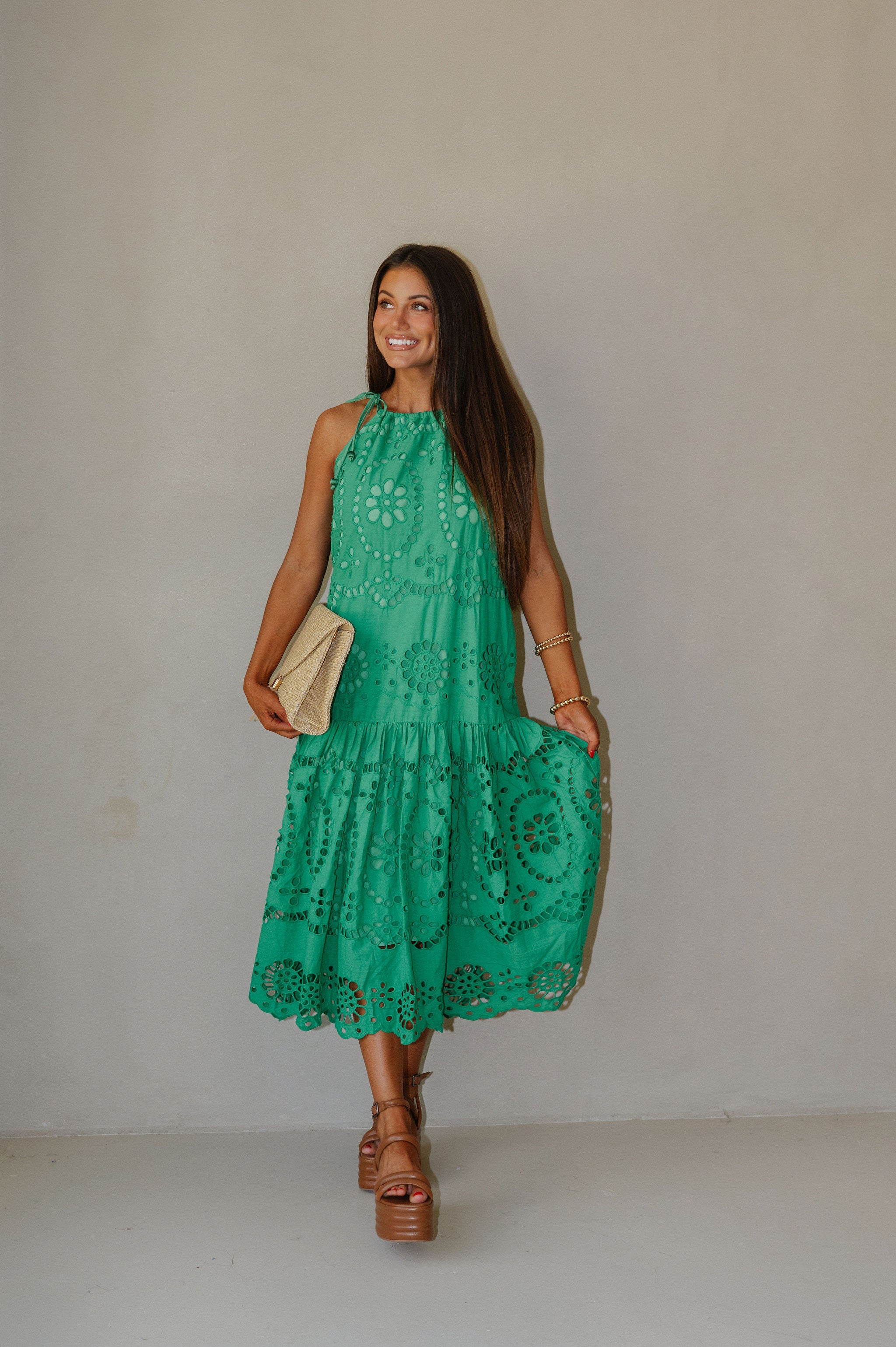 Elegant Eyelet Maxi Dress-Kelly Green
