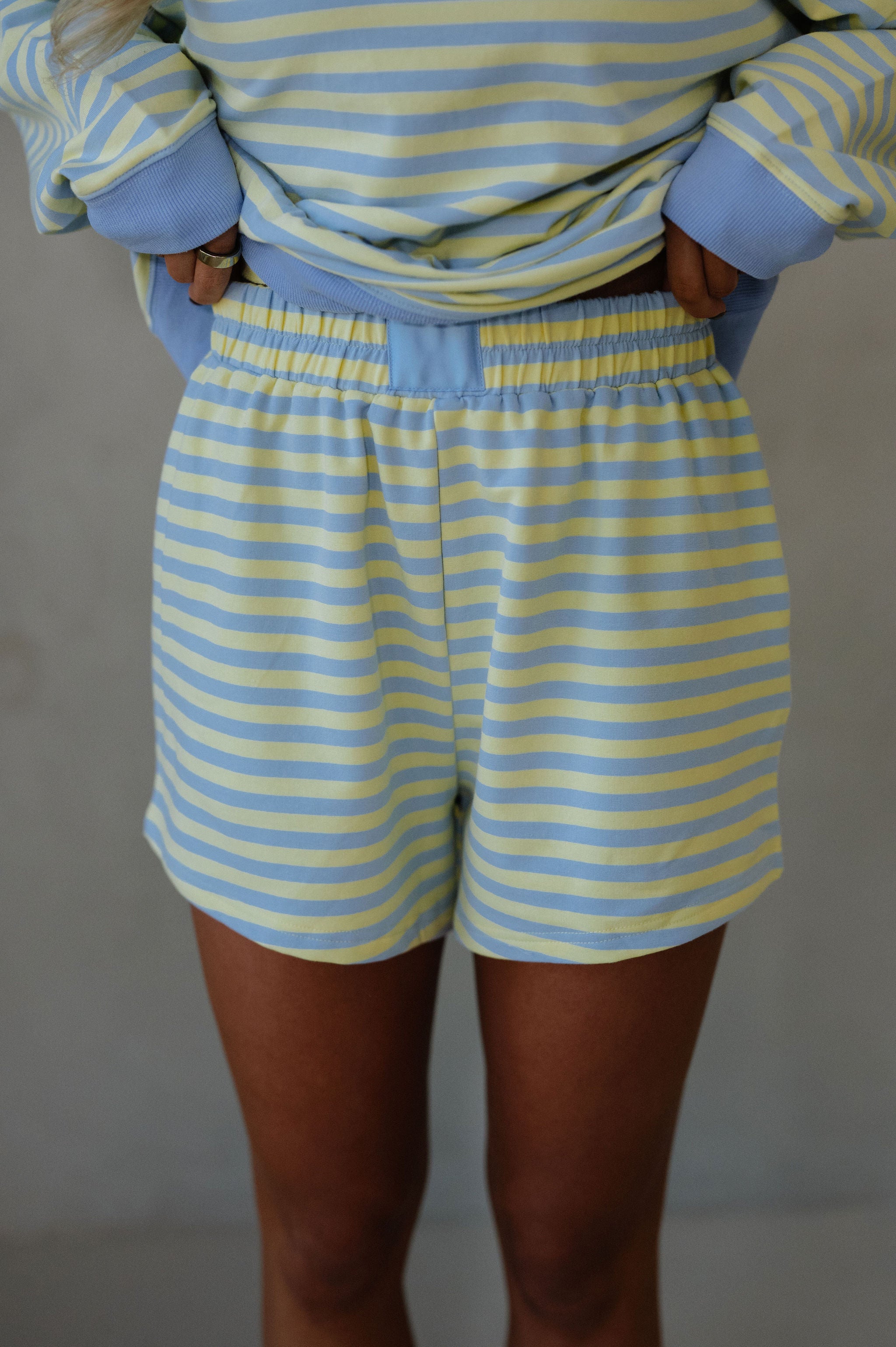 Raylee Striped Short Set-Blue/Lemon